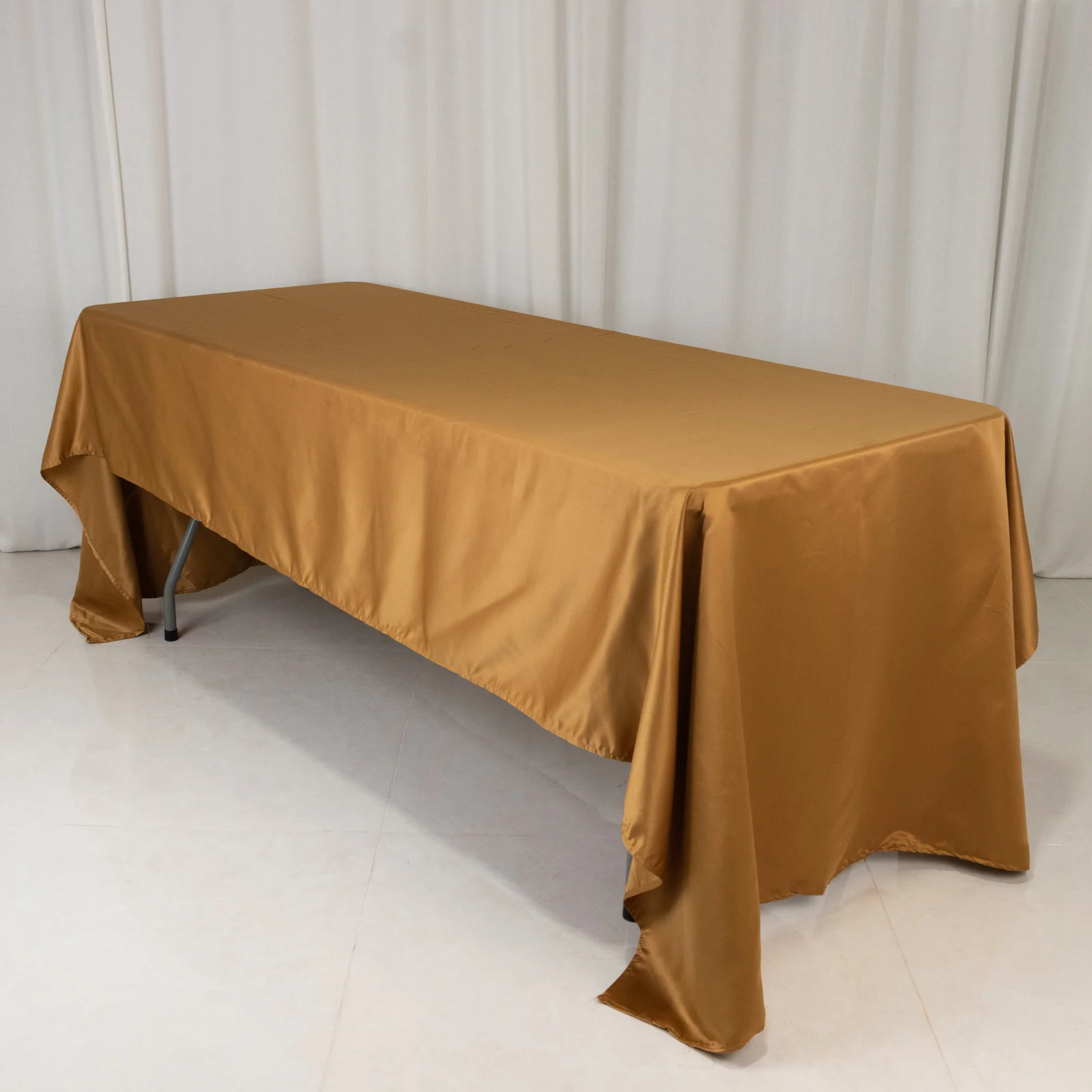 Lamour Satin Rectangle Tablecloth 60"x126" Gold - Durable & Wrinkle-Resistant Table Cover for Casual or Formal Events