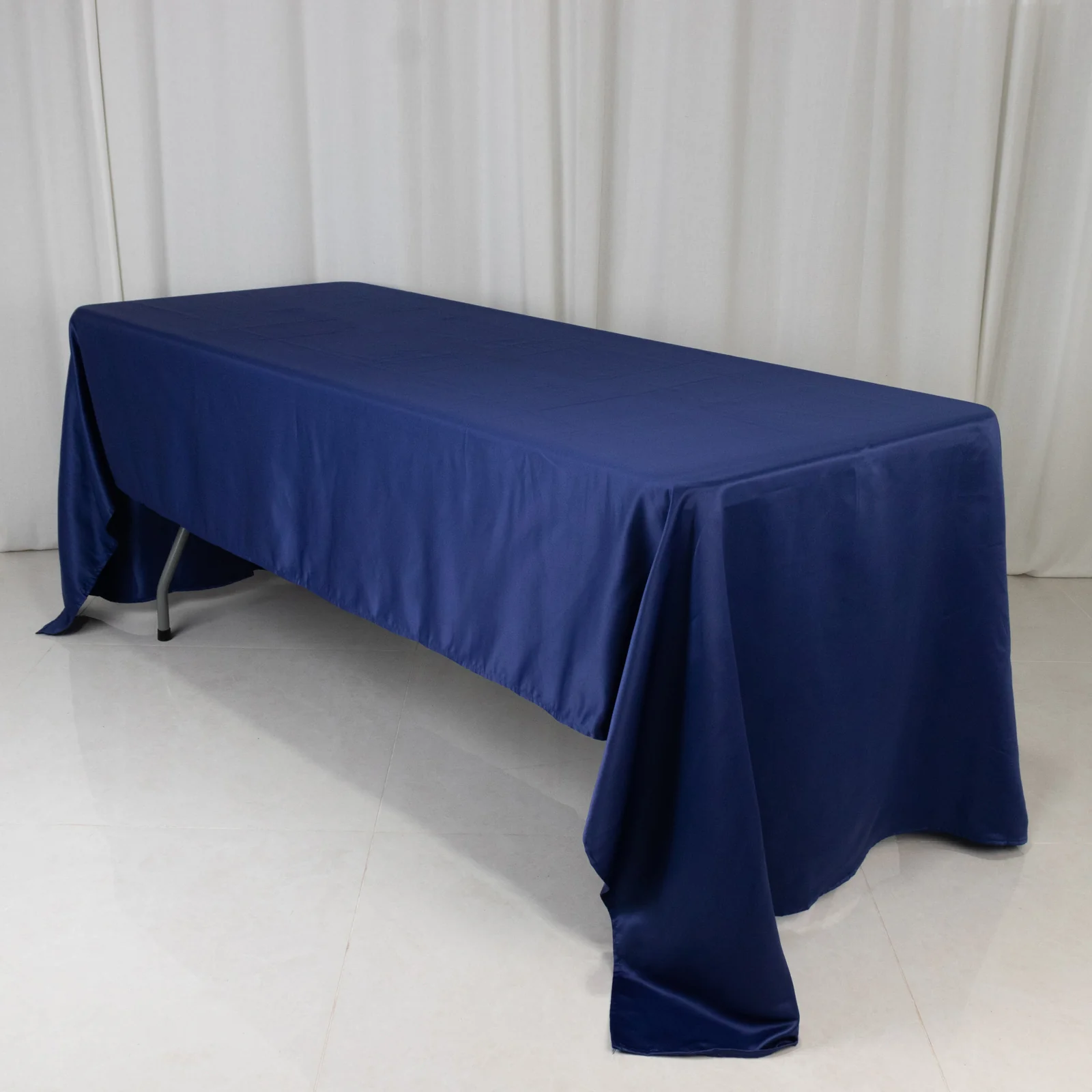 Lamour Satin Rectangle Tablecloth 60"x126" Navy Blue - Fade & Wrinkle-Resistant Table Cover