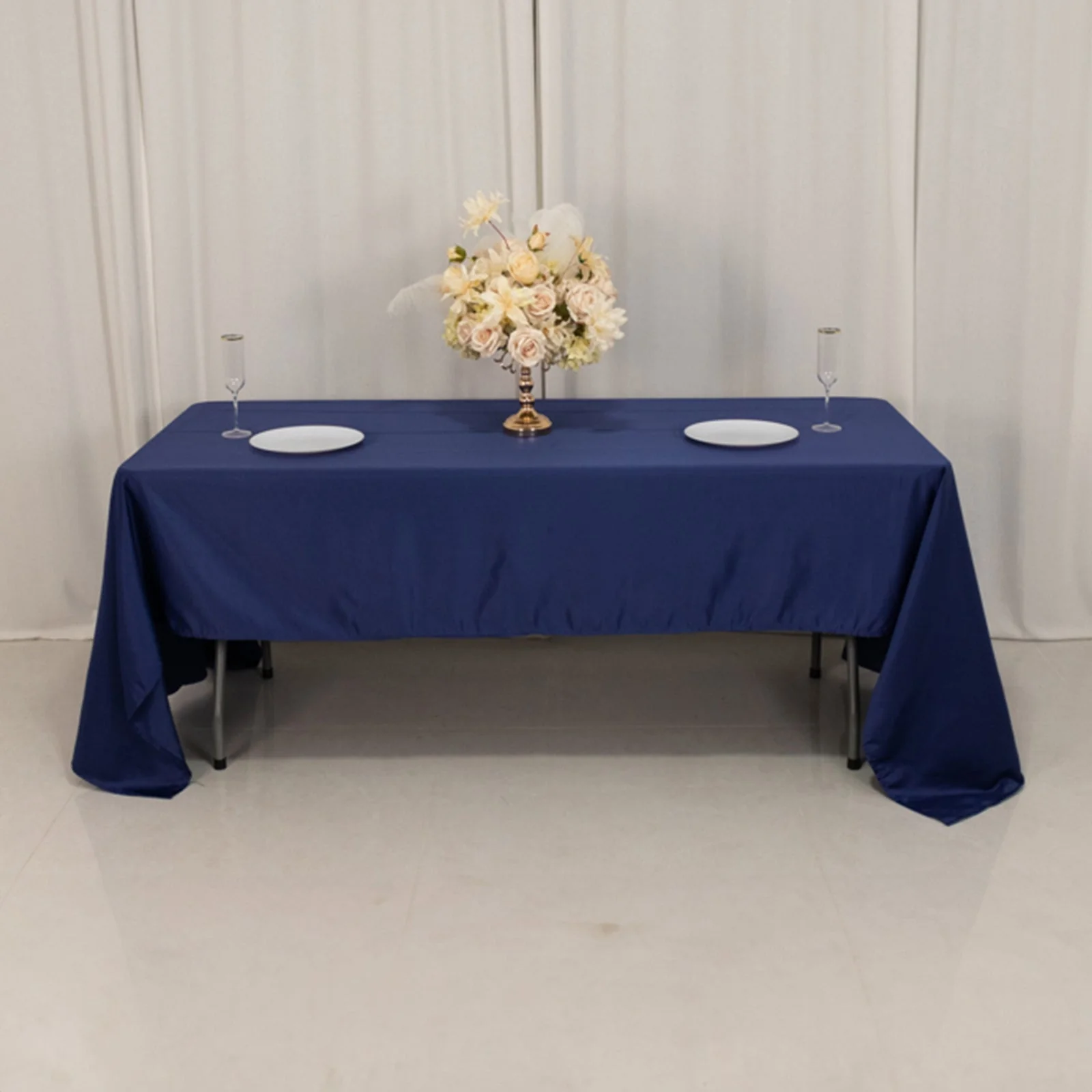 Lamour Satin Rectangle Tablecloth 60"x126" Navy Blue - Fade & Wrinkle-Resistant Table Cover - Image 8