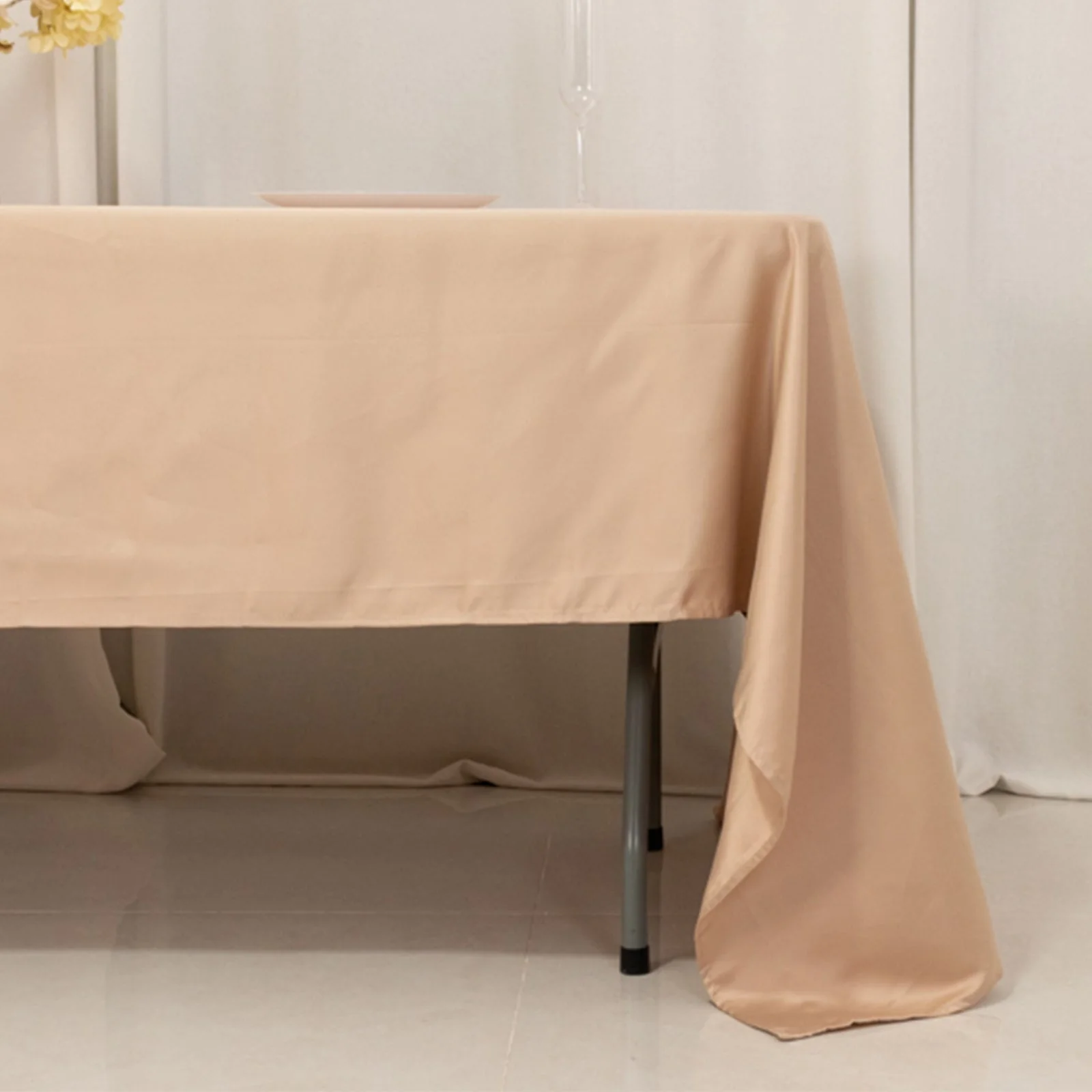 Lamour Satin Rectangle Tablecloth 60"x126" Nude - Fade & Wrinkle-Resistant Table Cover - Image 2