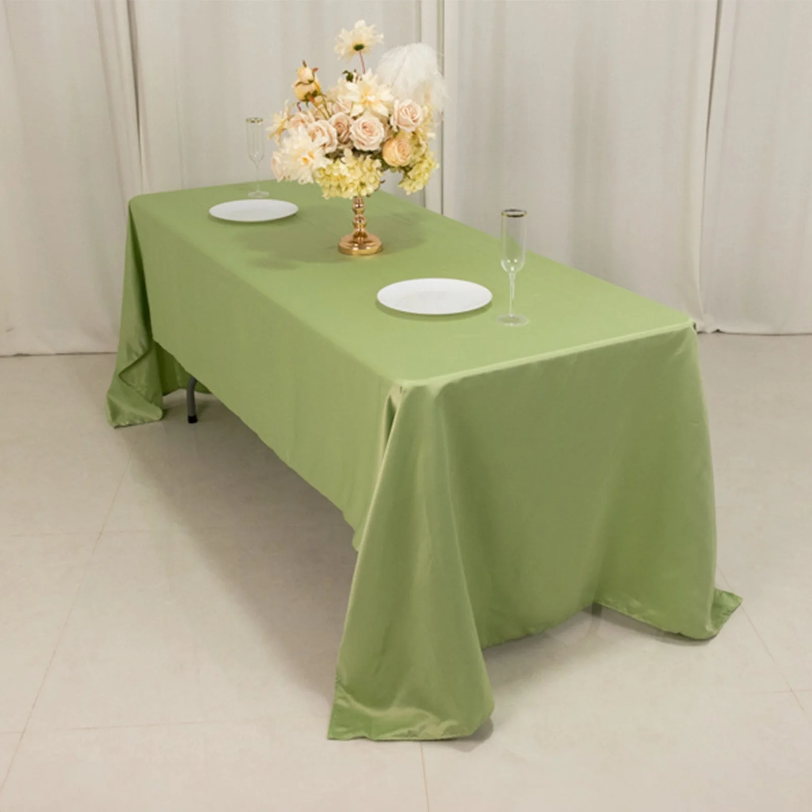 Lamour Satin Rectangle Tablecloth 60"x126" Sage Green - Fade & Wrinkle-Resistant Table Cover - Image 4