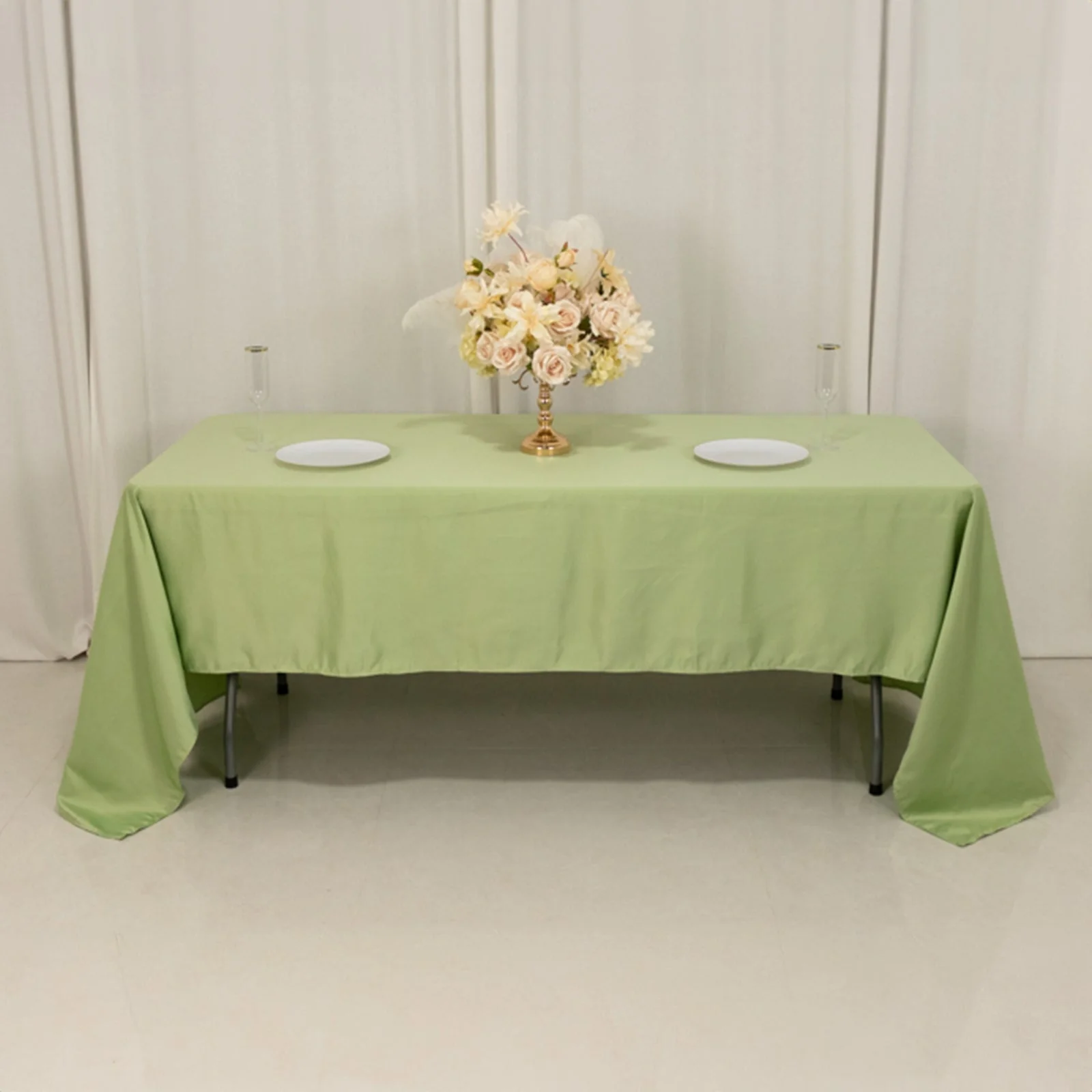 Lamour Satin Rectangle Tablecloth 60"x126" Sage Green - Fade & Wrinkle-Resistant Table Cover - Image 6