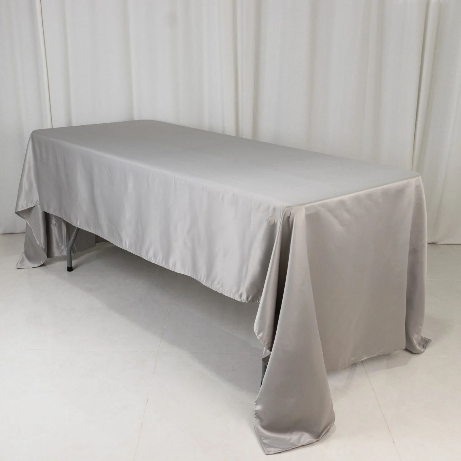 Lamour Satin Rectangle Tablecloth 60"x126" Silver - Fade & Wrinkle-Resistant Table Cover