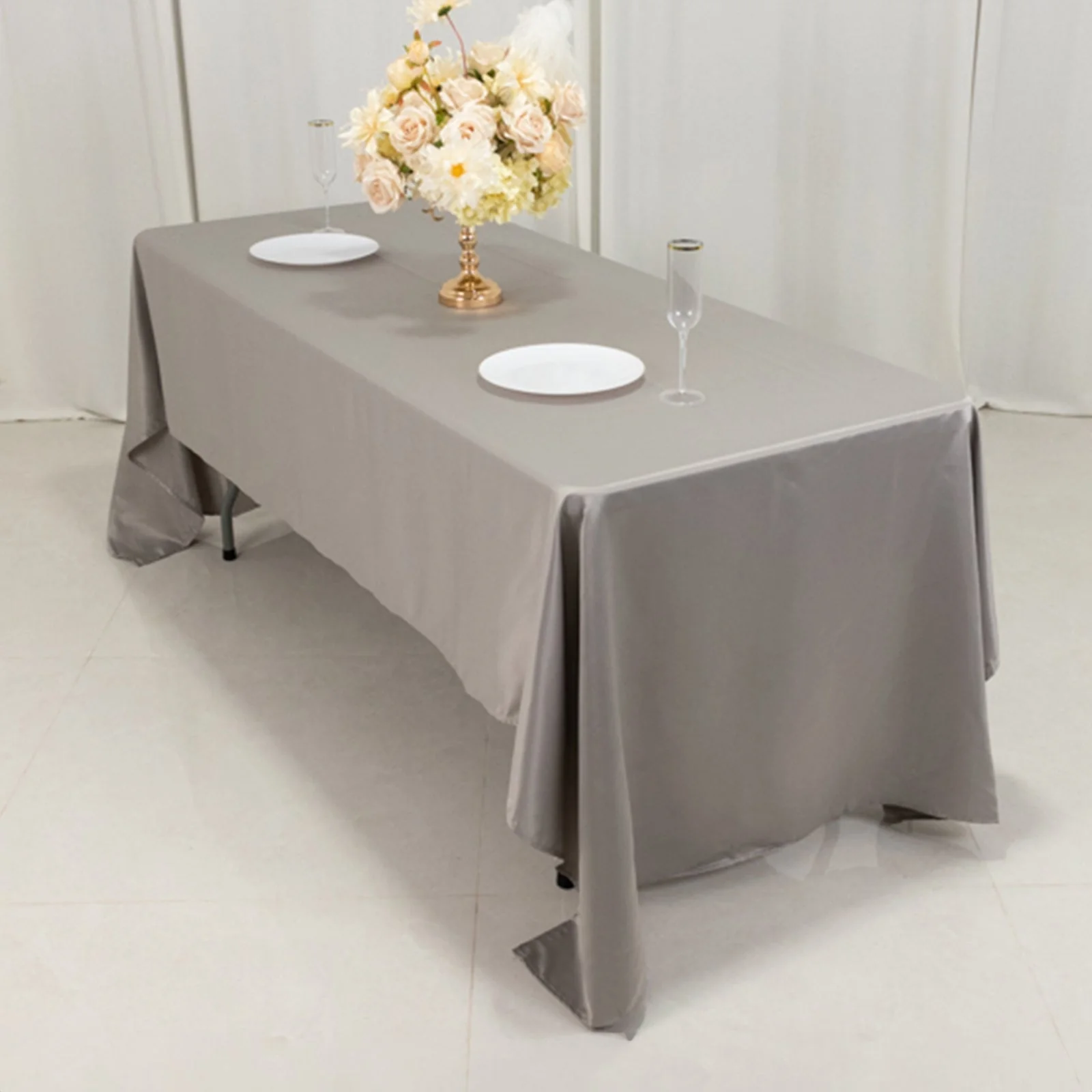 Lamour Satin Rectangle Tablecloth 60"x126" Silver - Fade & Wrinkle-Resistant Table Cover - Image 6