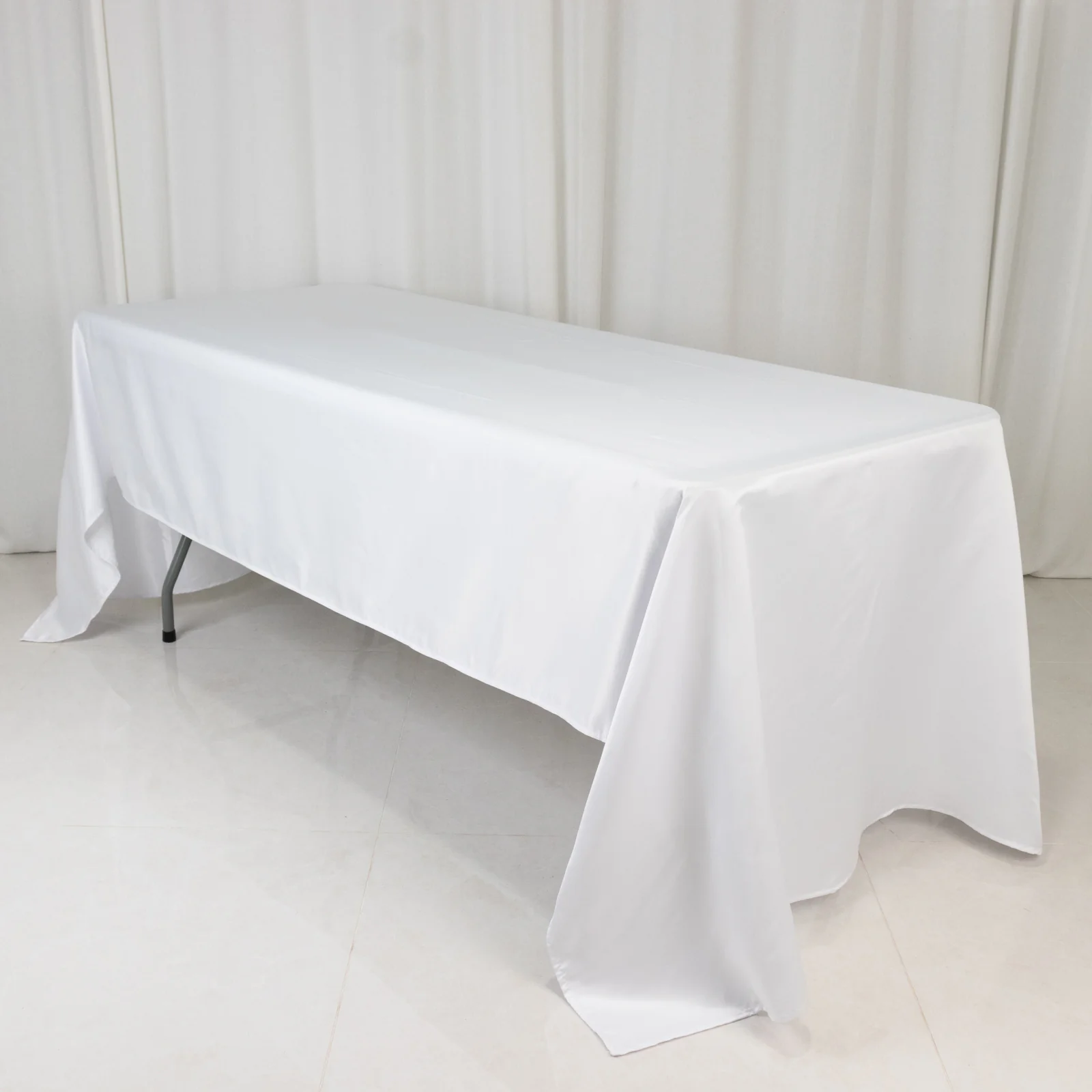 Lamour Satin Rectangle Tablecloth 60"x126" White - Durable & Wrinkle-Resistant Table Cover for Casual or Formal Events