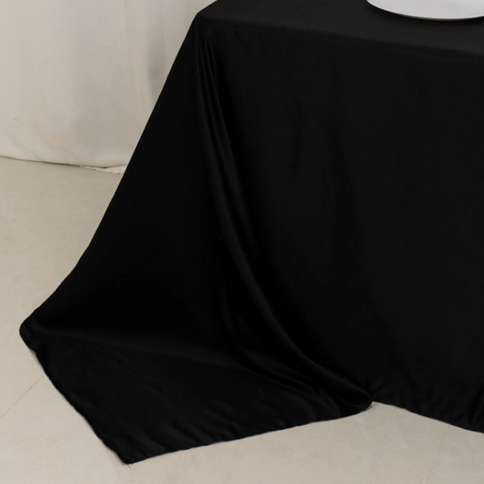 Lamour Satin Rectangle Tablecloth 90"x132" Black - Exquisite Seamless Table Cover for Upscale Events - Image 2