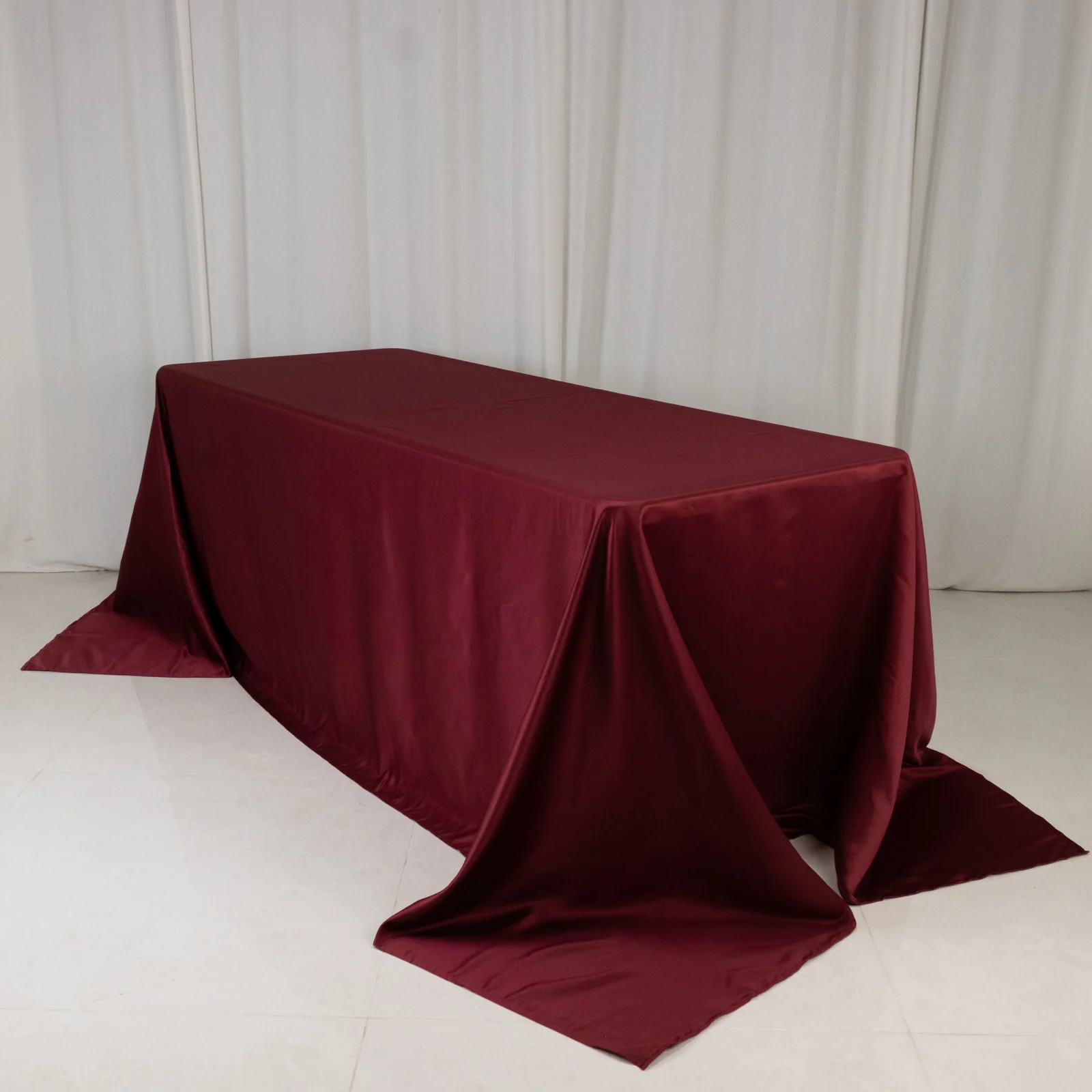 Lamour Satin Rectangle Tablecloth 90"x132" Burgundy - Seamless Table Cover