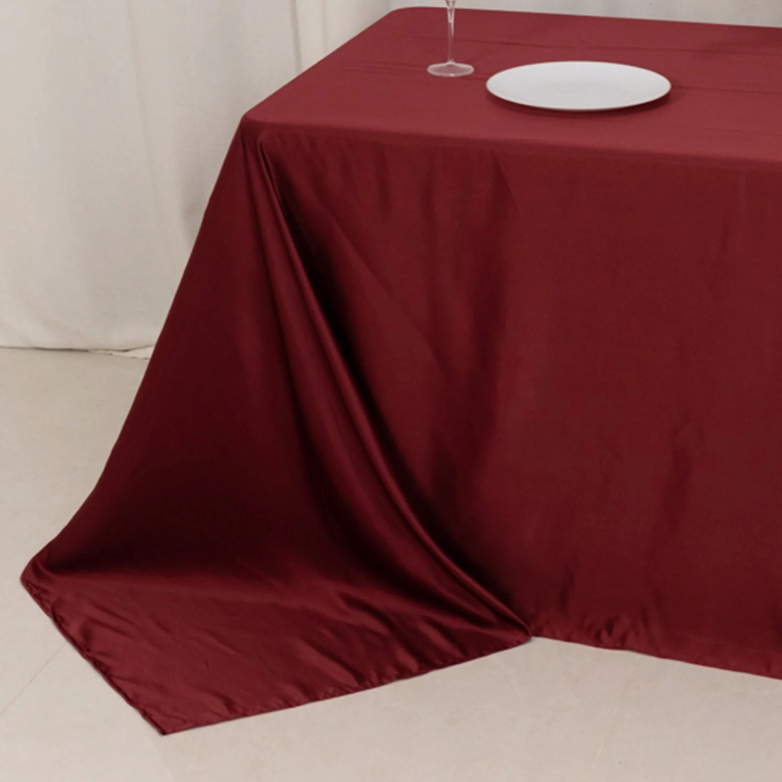 Lamour Satin Rectangle Tablecloth 90"x132" Burgundy - Seamless Table Cover - Image 2
