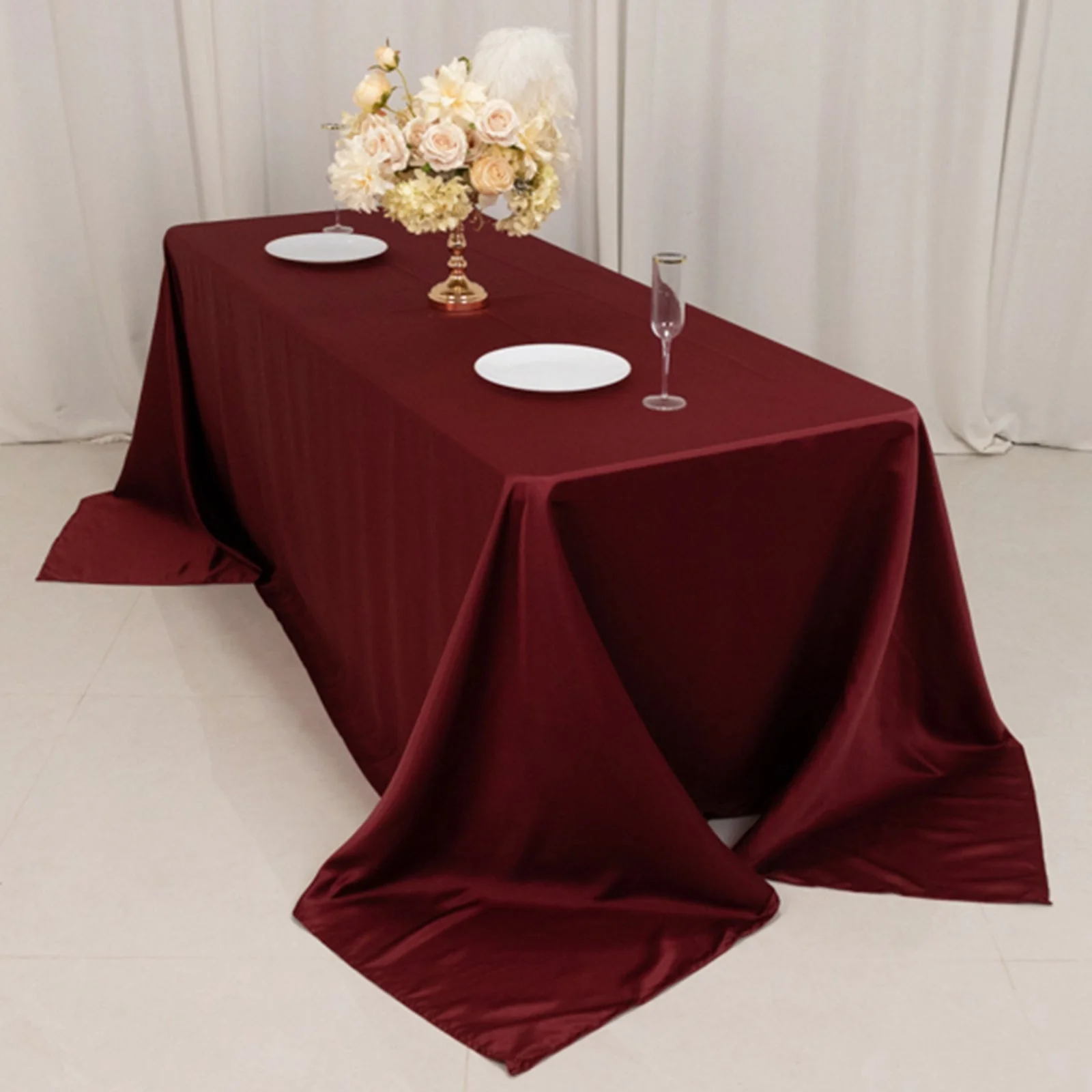 Lamour Satin Rectangle Tablecloth 90"x132" Burgundy - Seamless Table Cover - Image 5