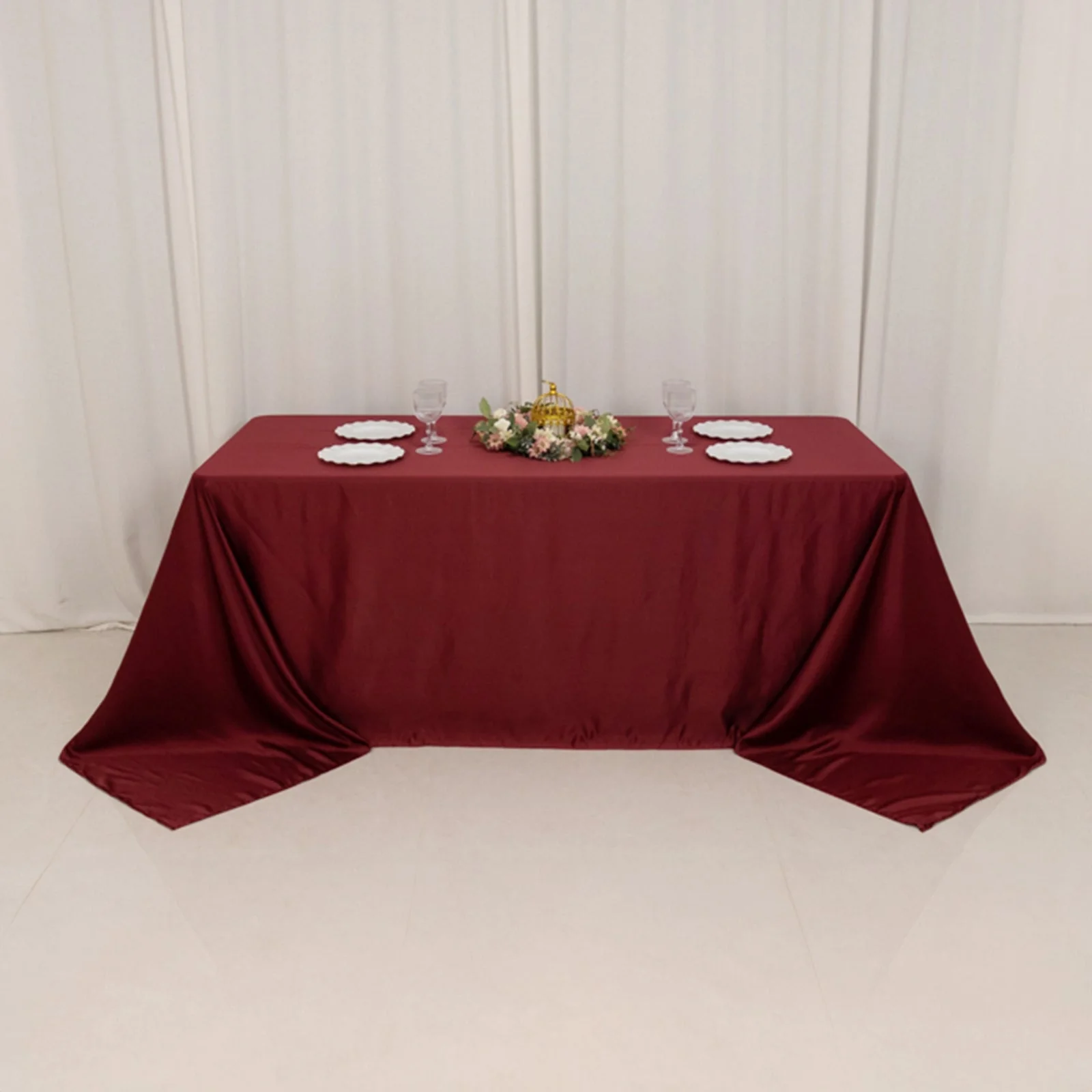 Lamour Satin Rectangle Tablecloth 90"x132" Burgundy - Seamless Table Cover - Image 6