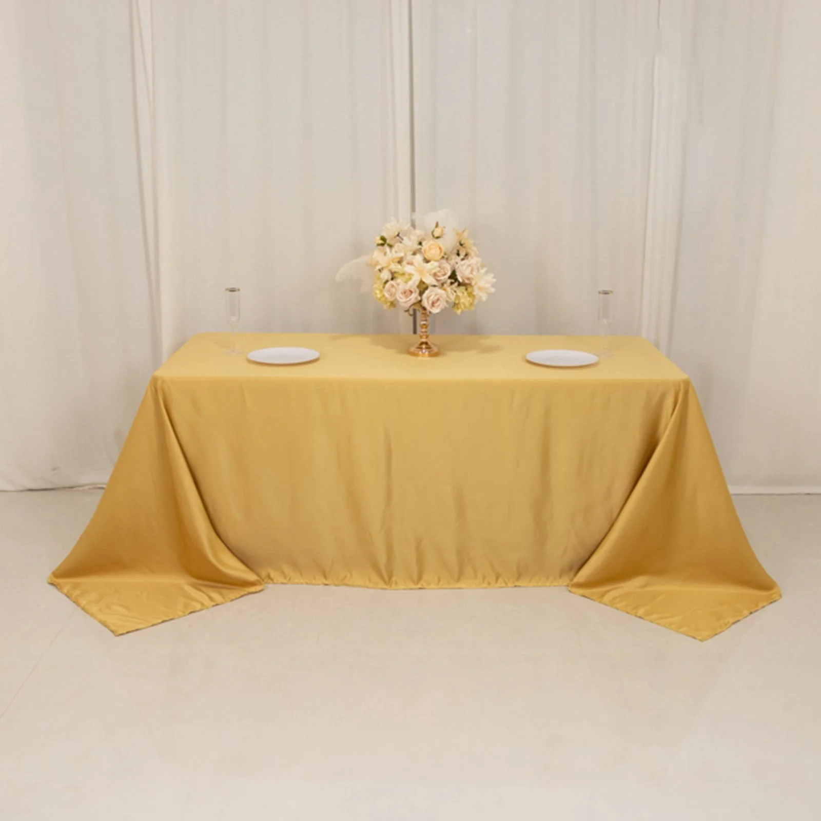 Lamour Satin Rectangle Tablecloth 90"x132" Champagne - Seamless Table Cover - Image 5