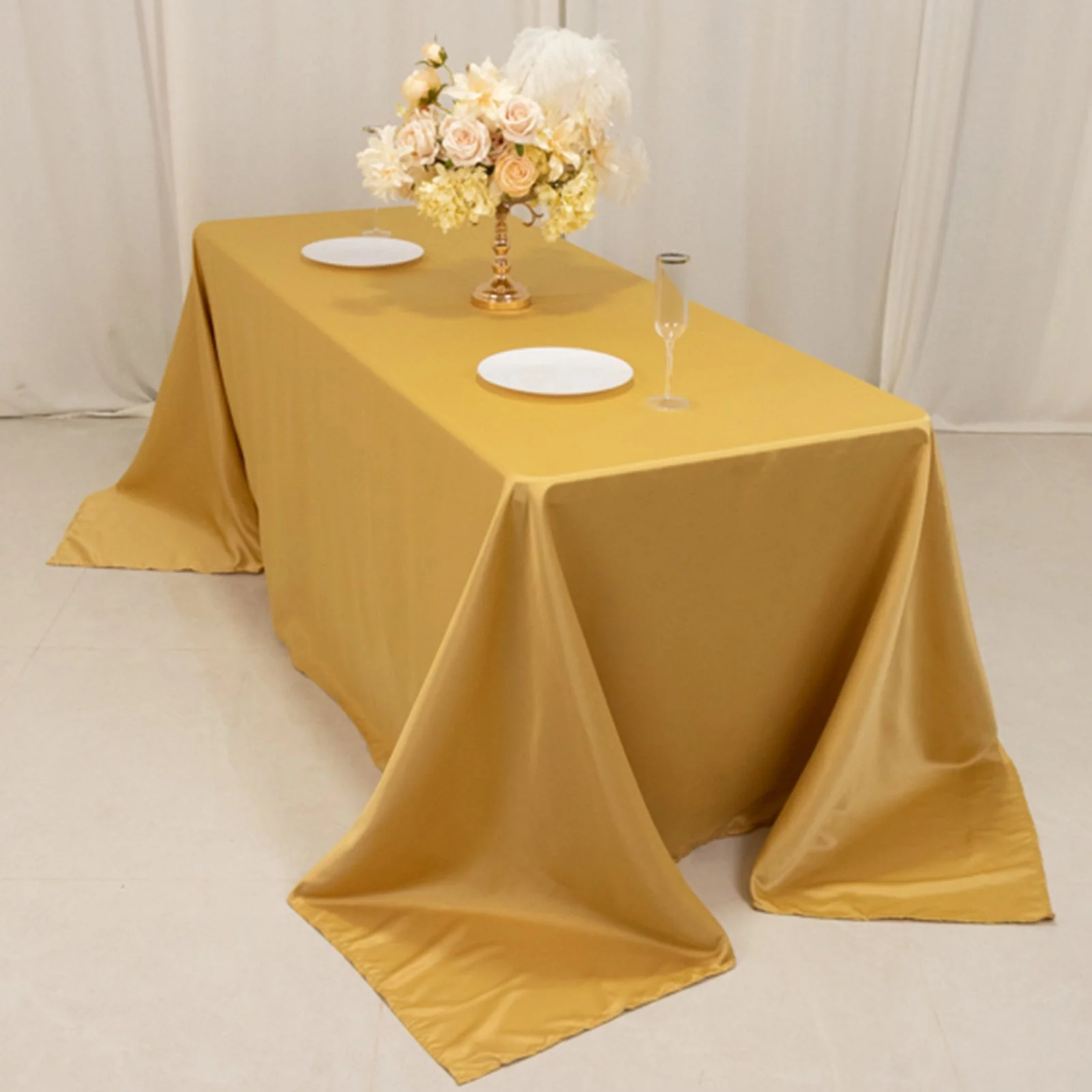 Lamour Satin Rectangle Tablecloth 90"x132" Champagne - Seamless Table Cover - Image 6