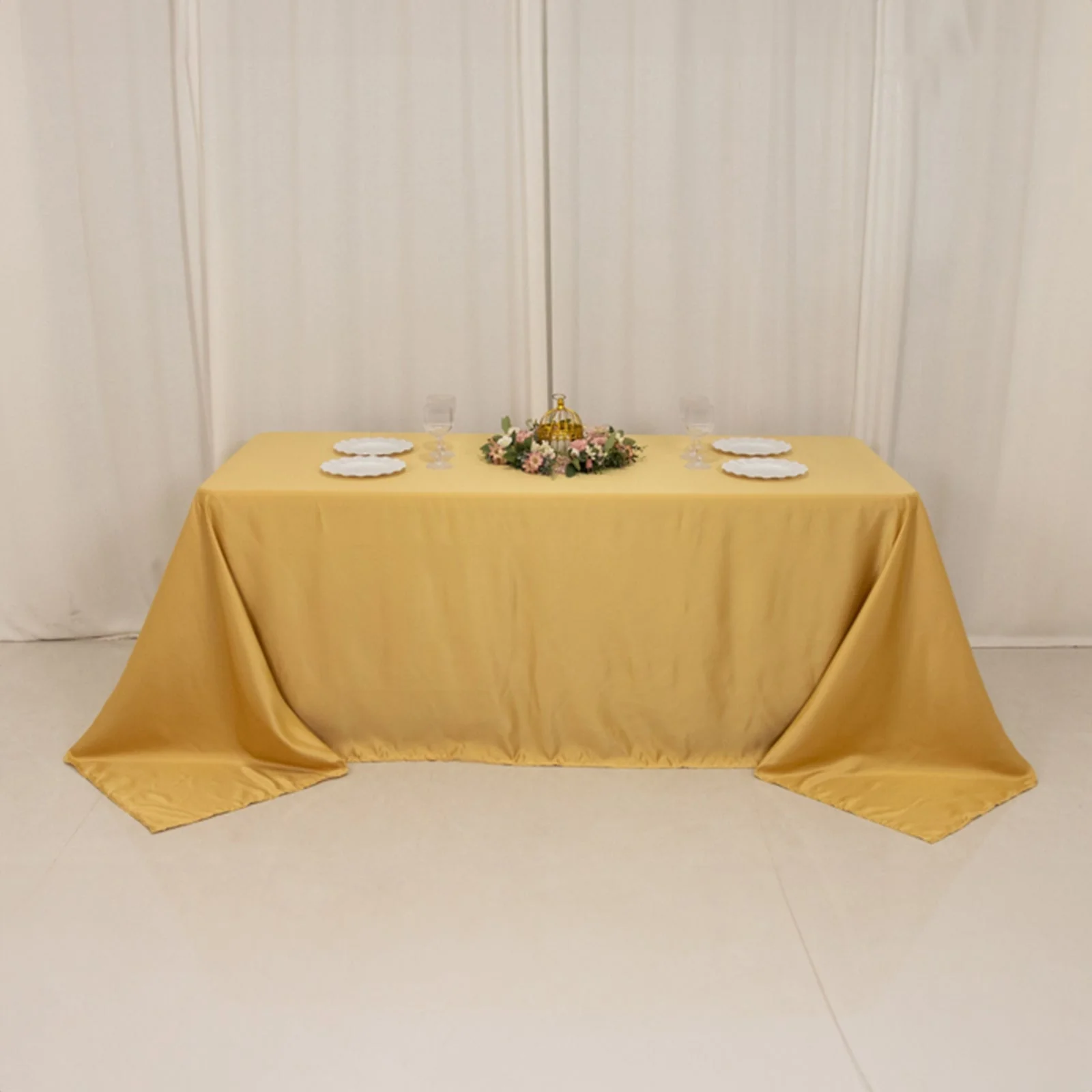 Lamour Satin Rectangle Tablecloth 90"x132" Champagne - Seamless Table Cover - Image 7