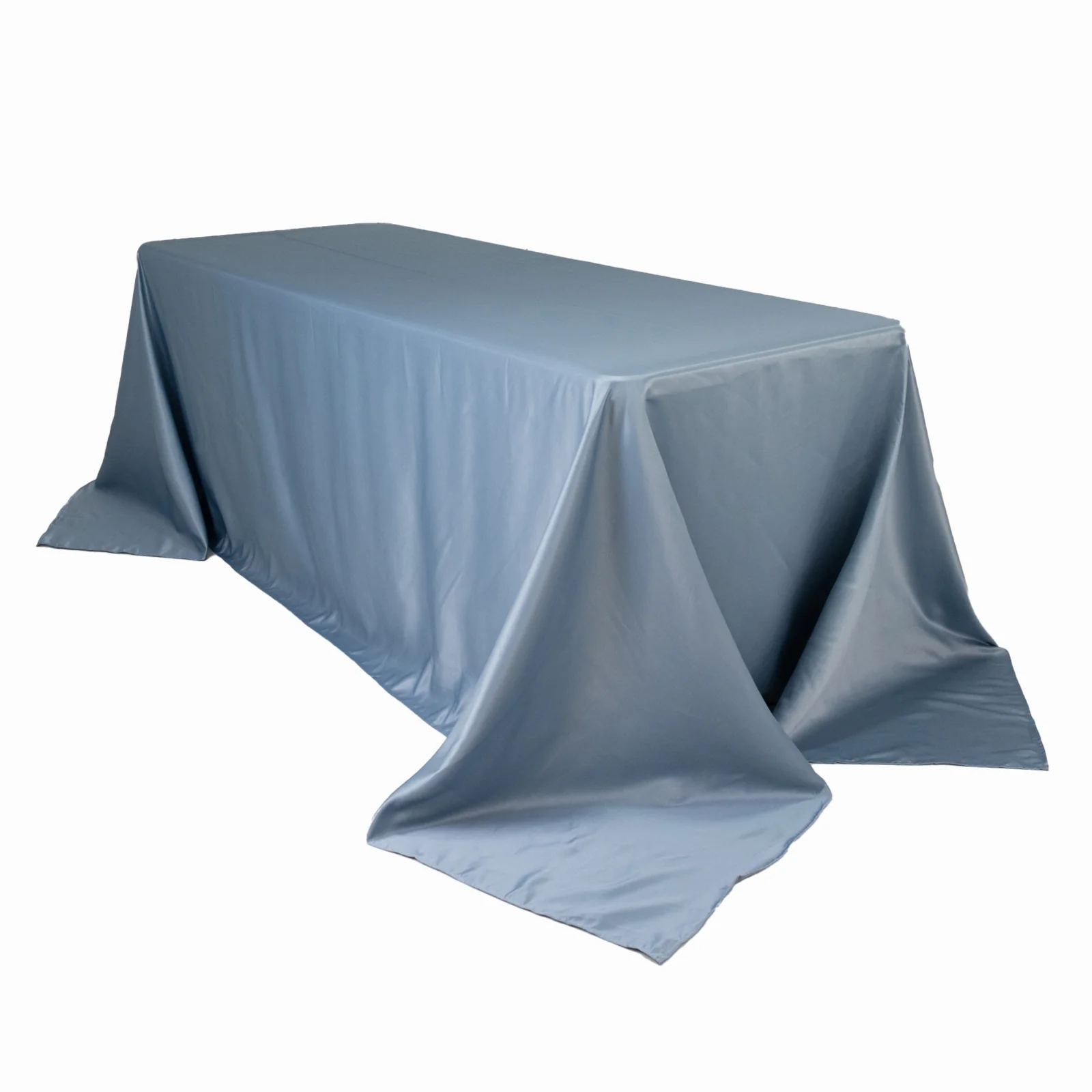 Lamour Satin Rectangle Tablecloth 90"x132" Dusty Blue - Seamless Table Cover - Image 2