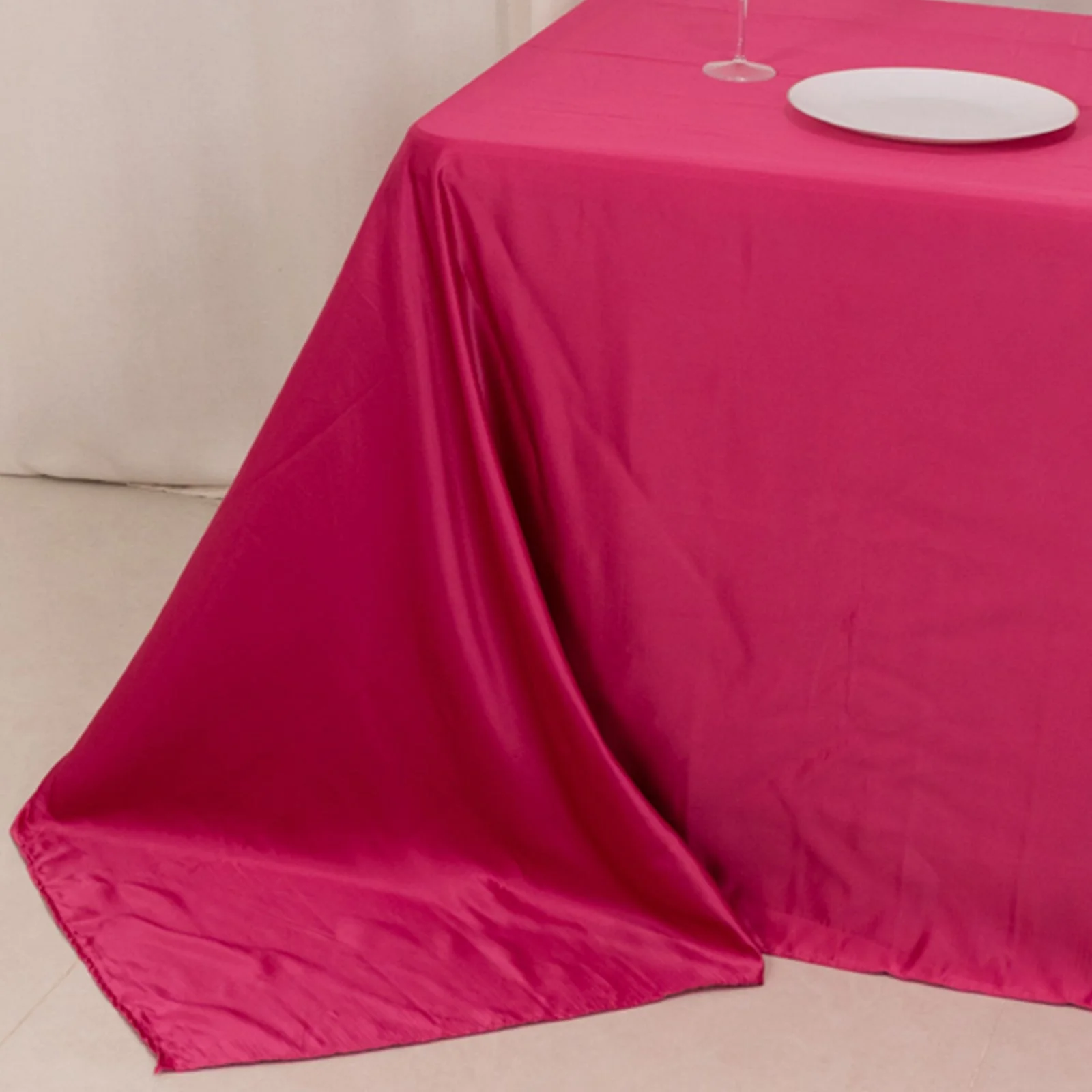 Lamour Satin Rectangle Tablecloth 90"x132" Fuchsia - Seamless Table Cover - Image 2