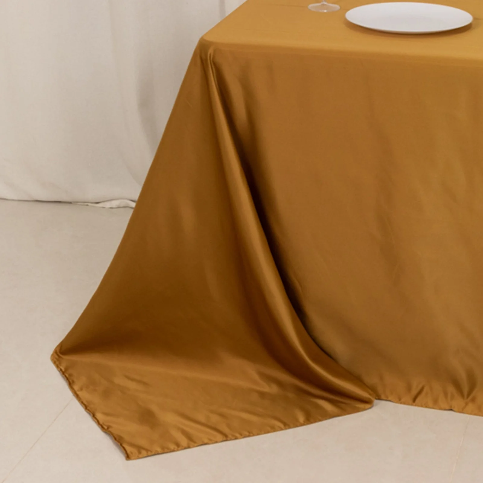Lamour Satin Rectangle Tablecloth 90"x132" Gold - Exquisite Seamless Table Cover for Upscale Events - Image 2