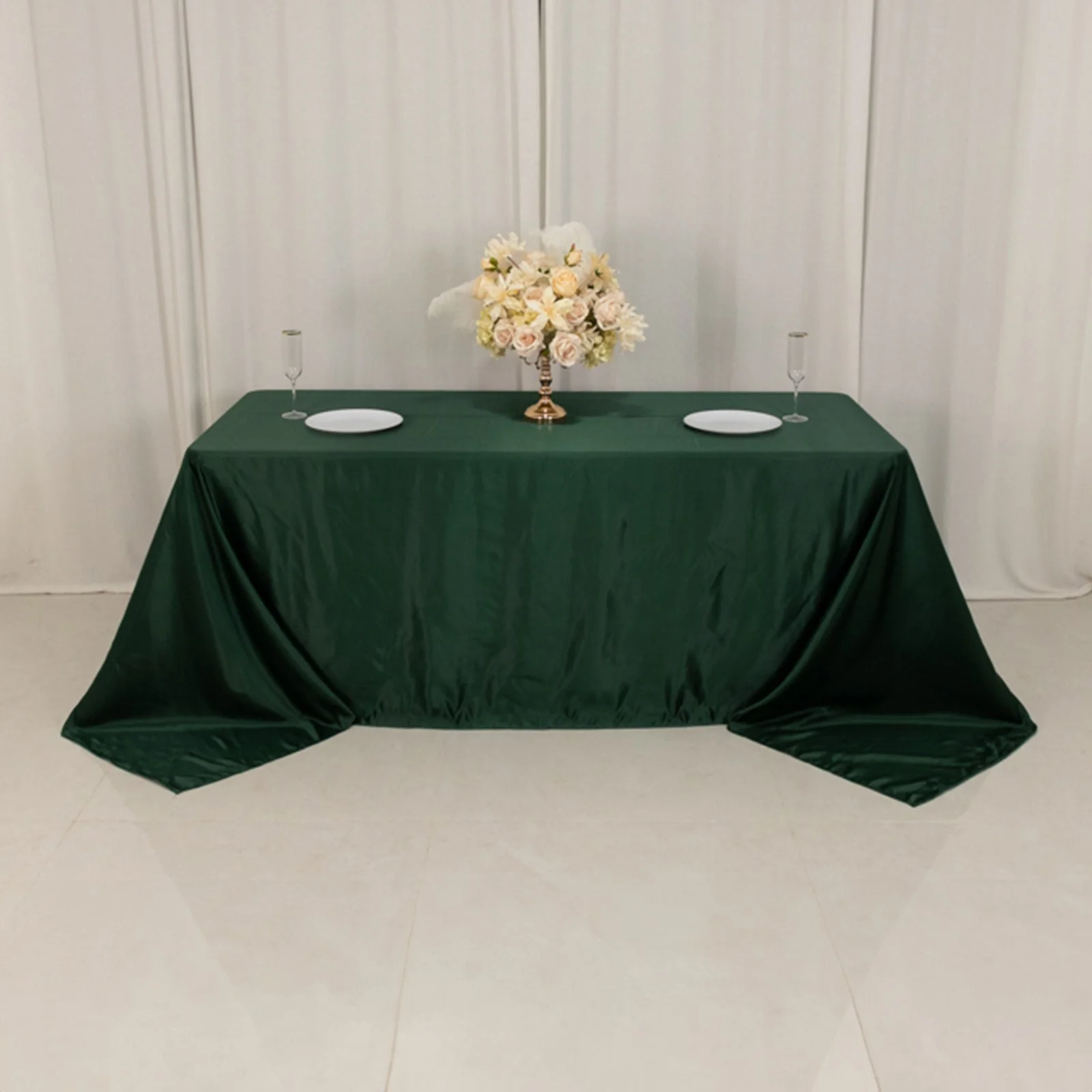 Lamour Satin Rectangle Tablecloth 90"x132" Hunter Emerald Green - Seamless Table Cover - Image 5