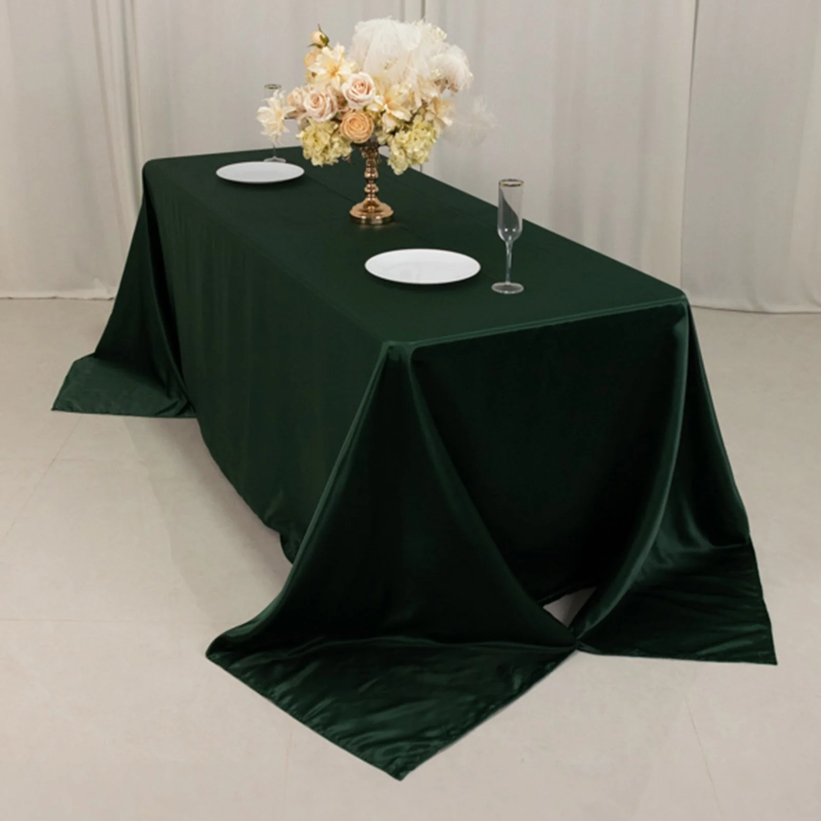 Lamour Satin Rectangle Tablecloth 90"x132" Hunter Emerald Green - Seamless Table Cover - Image 6