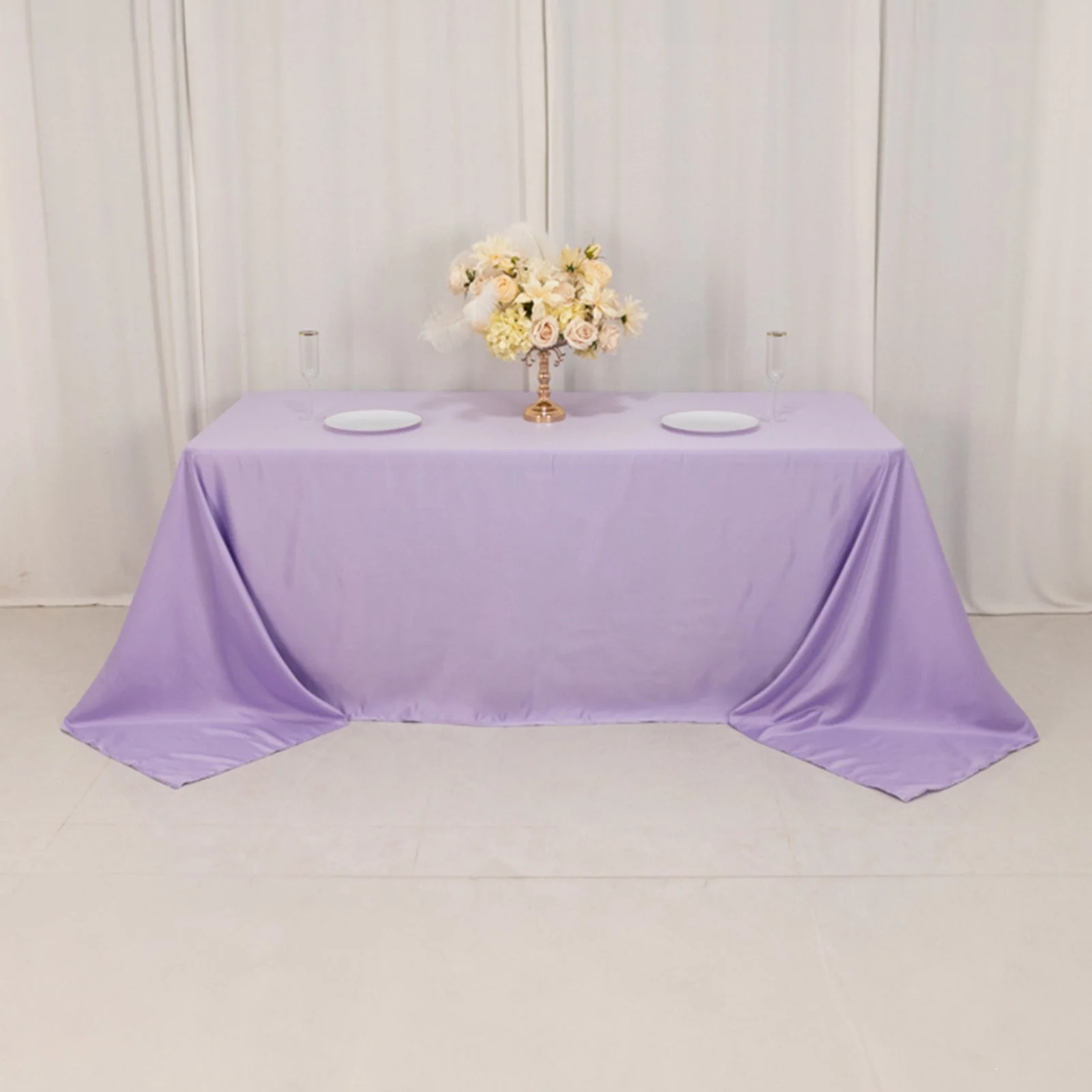 Lamour Satin Rectangle Tablecloth 90"x132" Lavender Lilac - Seamless Table Cover - Image 4