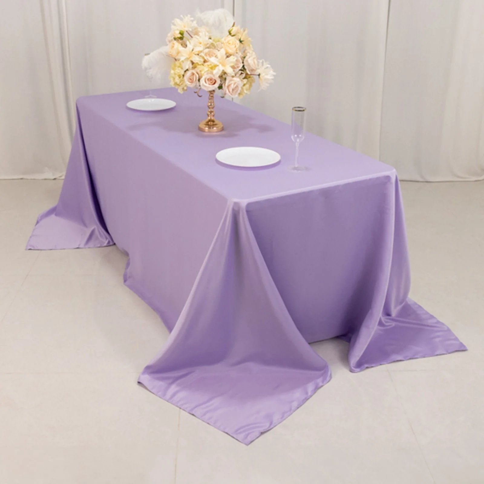 Lamour Satin Rectangle Tablecloth 90"x132" Lavender Lilac - Seamless Table Cover - Image 5