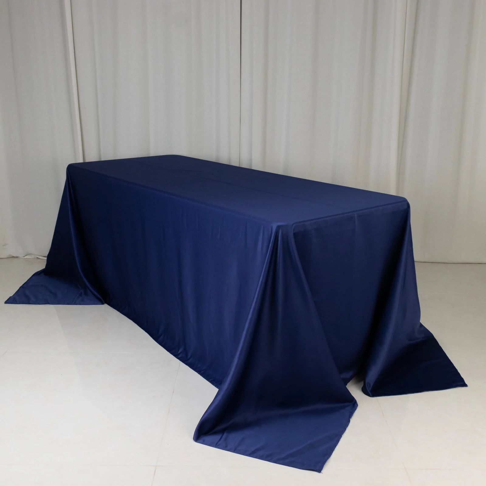 Lamour Satin Rectangle Tablecloth 90"x132" Navy Blue - Seamless Table Cover