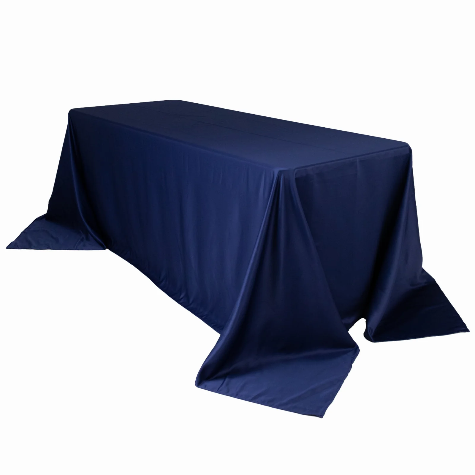 Lamour Satin Rectangle Tablecloth 90"x132" Navy Blue - Seamless Table Cover - Image 3