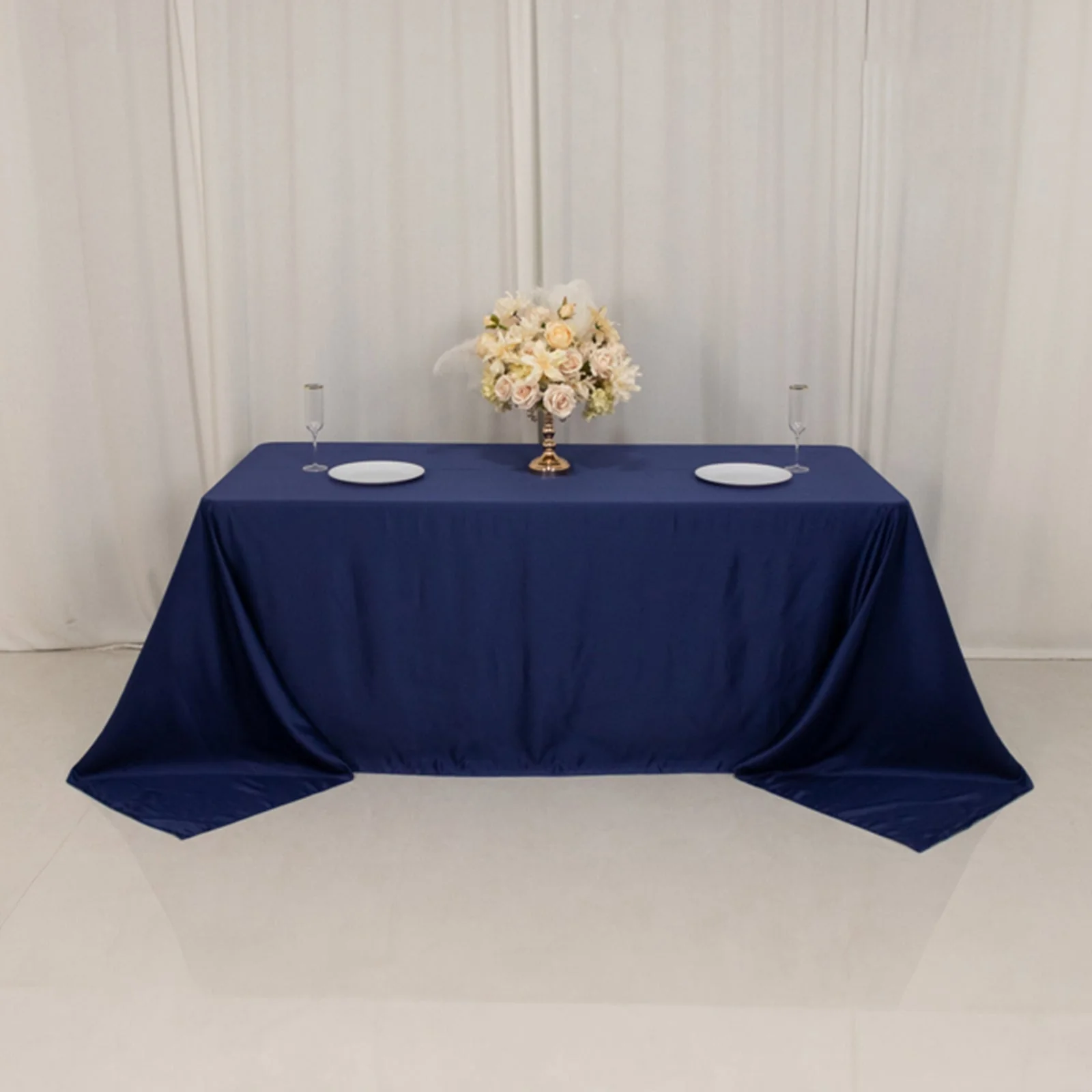 Lamour Satin Rectangle Tablecloth 90"x132" Navy Blue - Seamless Table Cover - Image 7