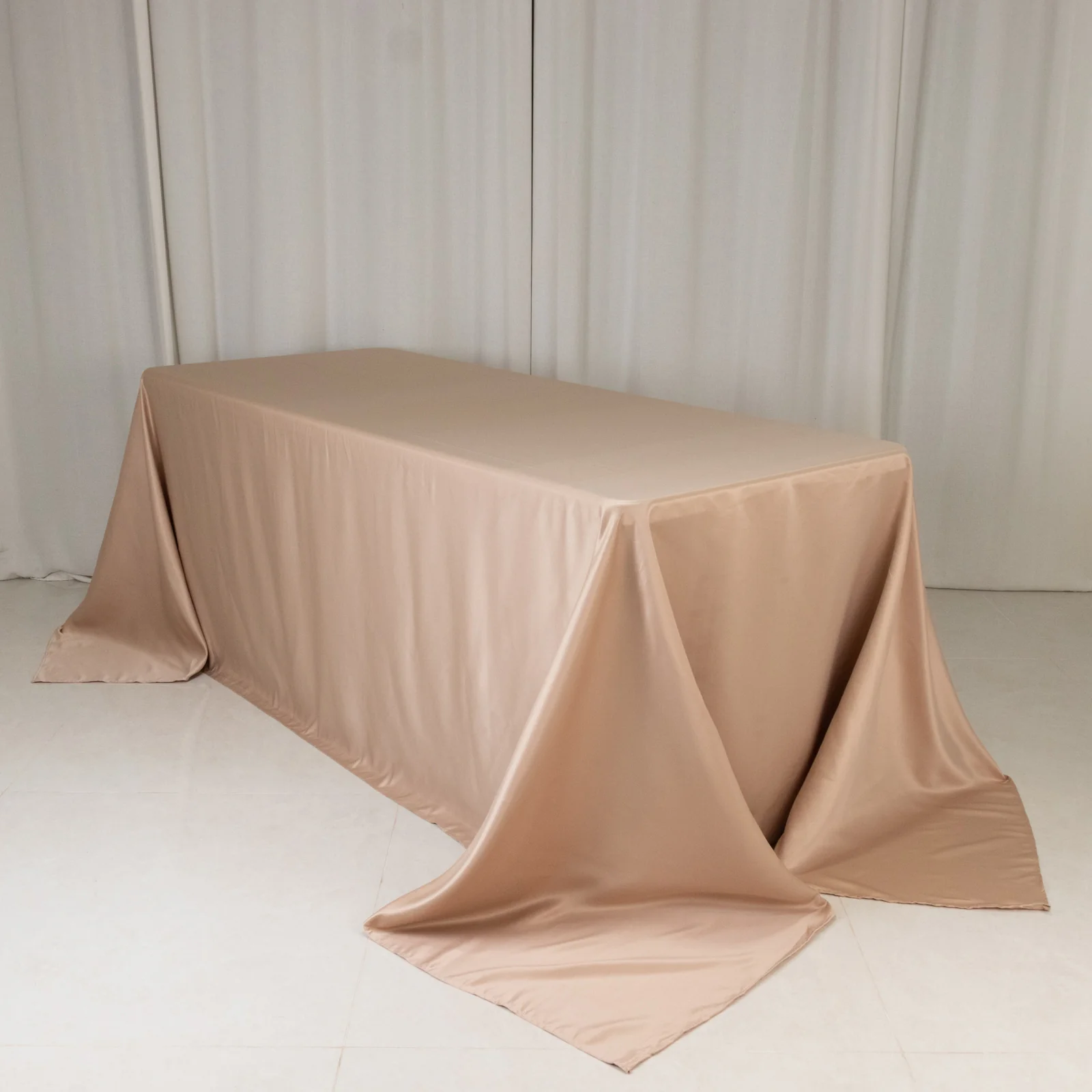 Lamour Satin Rectangle Tablecloth 90"x132" Nude - Seamless Table Cover