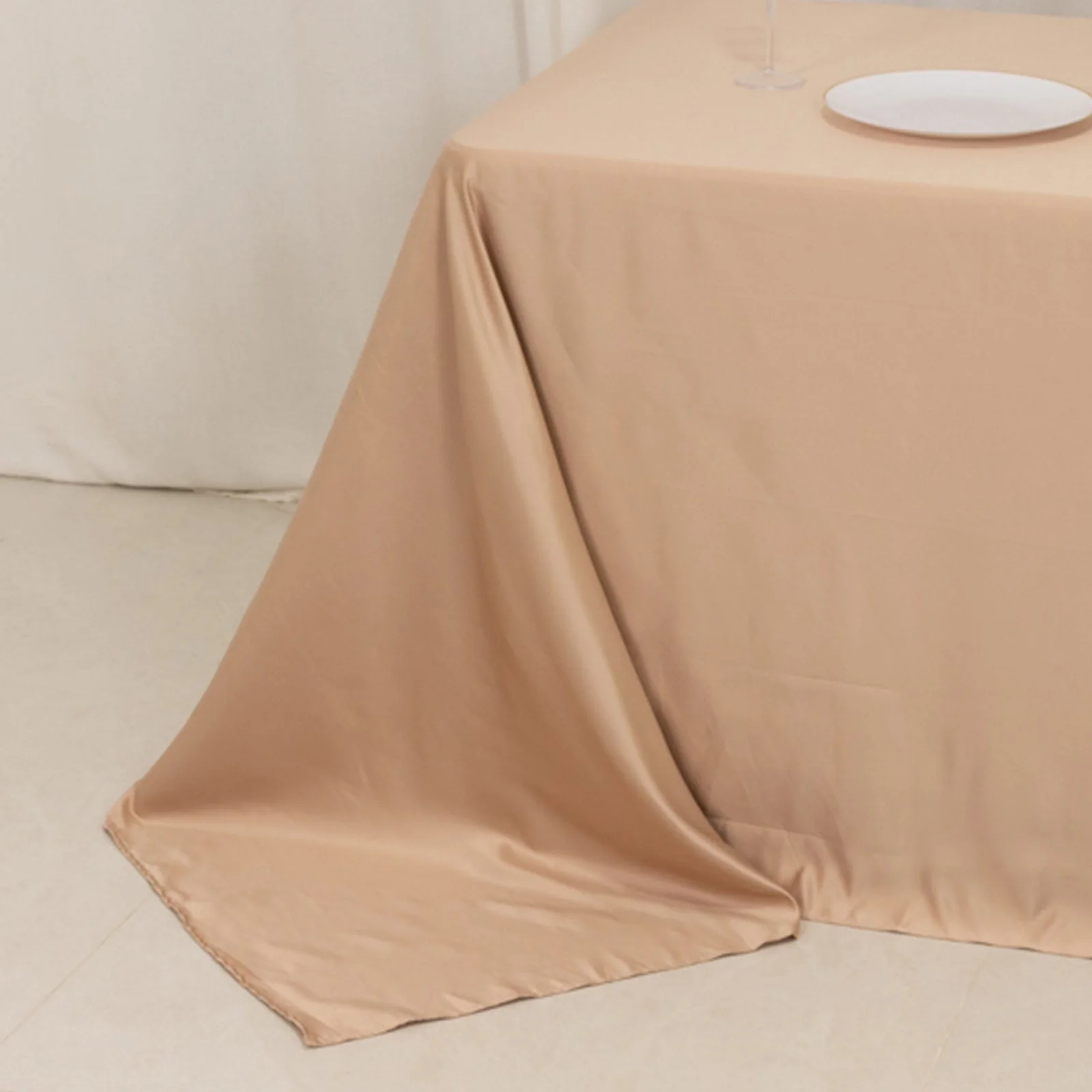 Lamour Satin Rectangle Tablecloth 90"x132" Nude - Seamless Table Cover - Image 2