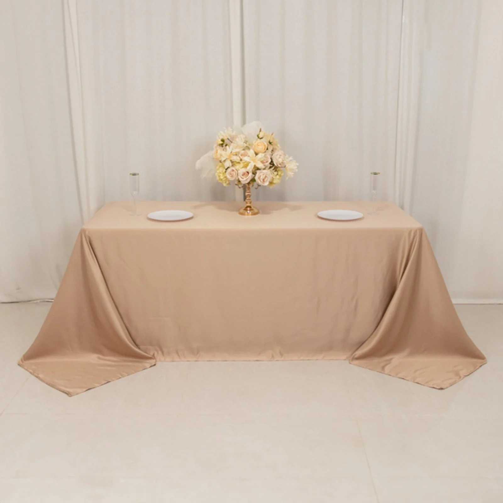 Lamour Satin Rectangle Tablecloth 90"x132" Nude - Seamless Table Cover - Image 7