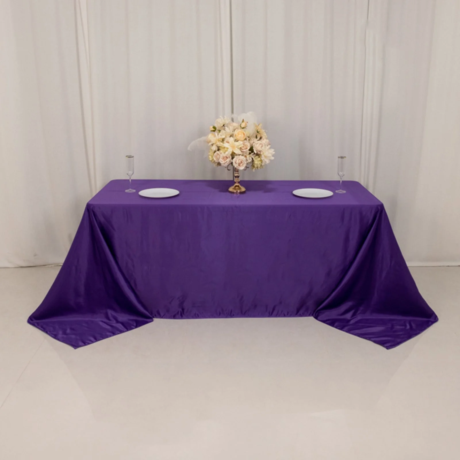 Lamour Satin Rectangle Tablecloth 90"x132" Purple - Seamless Table Cover - Image 5