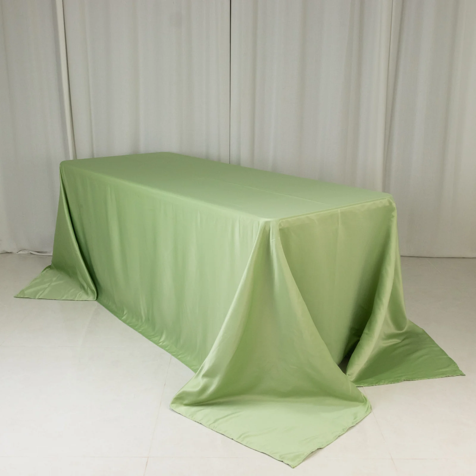 Lamour Satin Rectangle Tablecloth 90"x132" Sage Green - Seamless Table Cover
