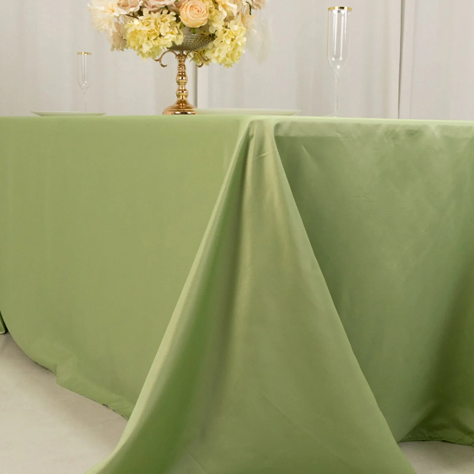 Lamour Satin Rectangle Tablecloth 90"x132" Sage Green - Seamless Table Cover - Image 5