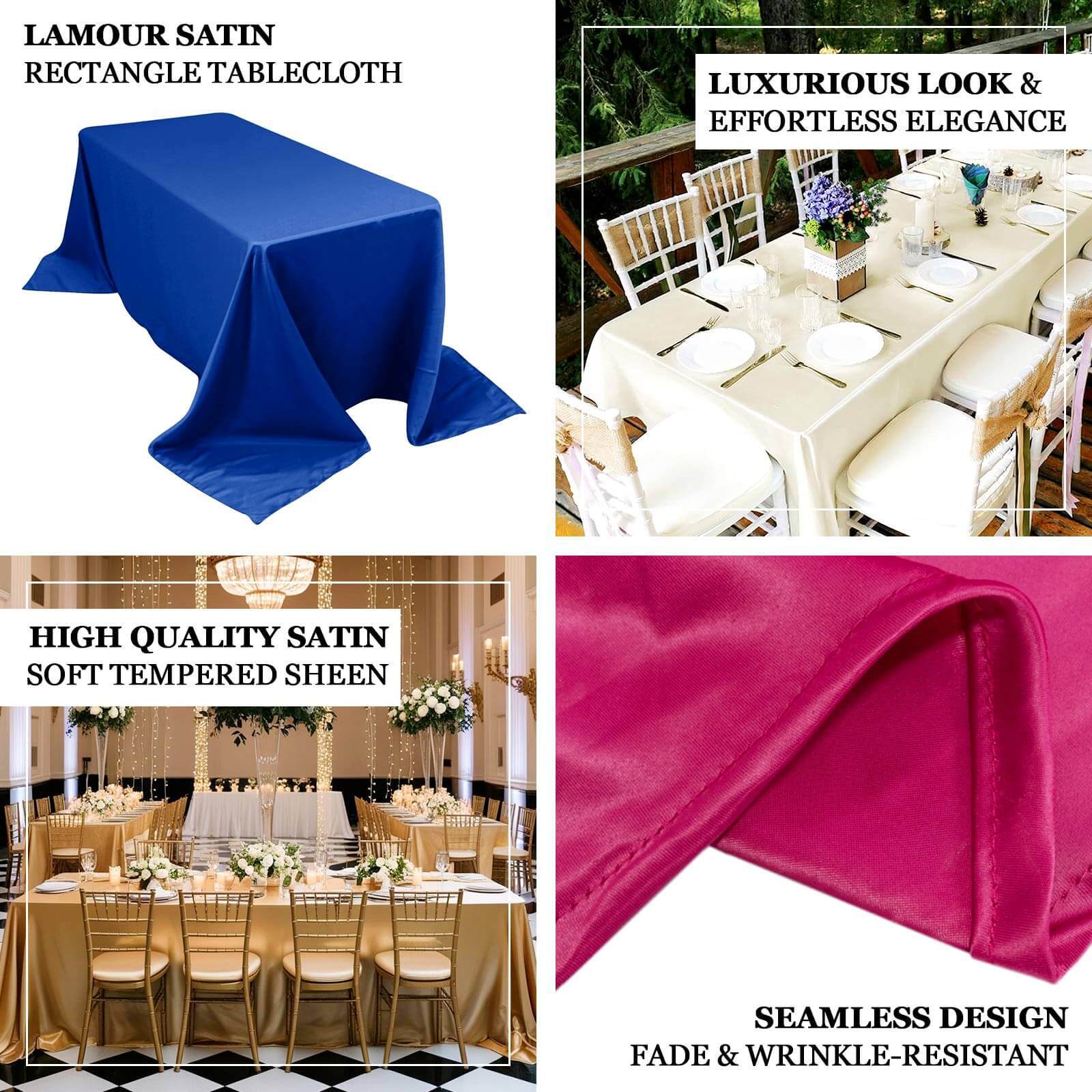 Lamour Satin Rectangle Tablecloth 90"x132" Silver - Seamless Table Cover - Image 4