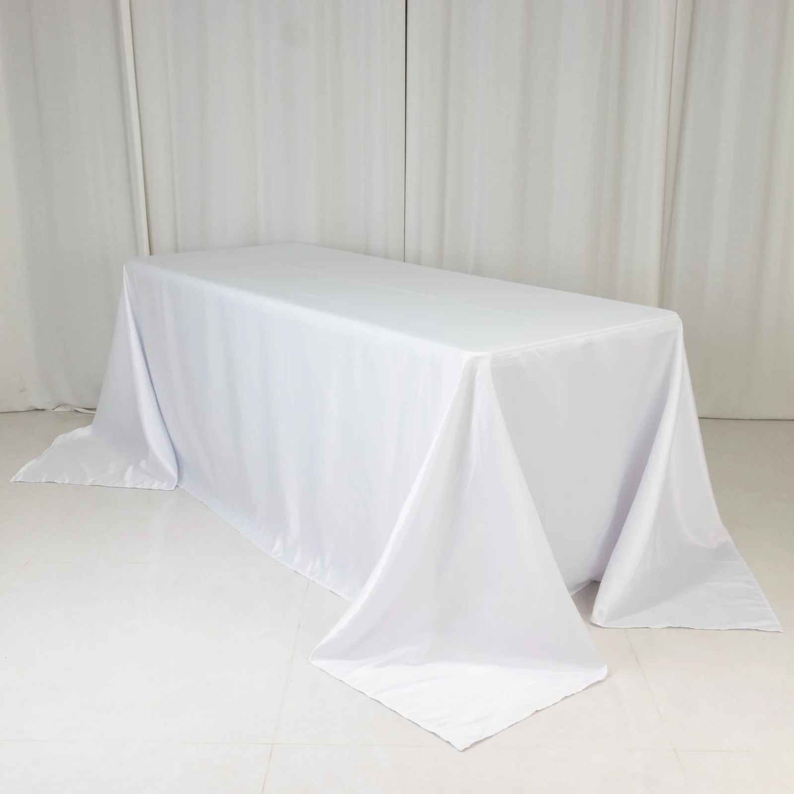 Lamour Satin Rectangle Tablecloth 90"x132" White - Exquisite Seamless Table Cover for Upscale Events