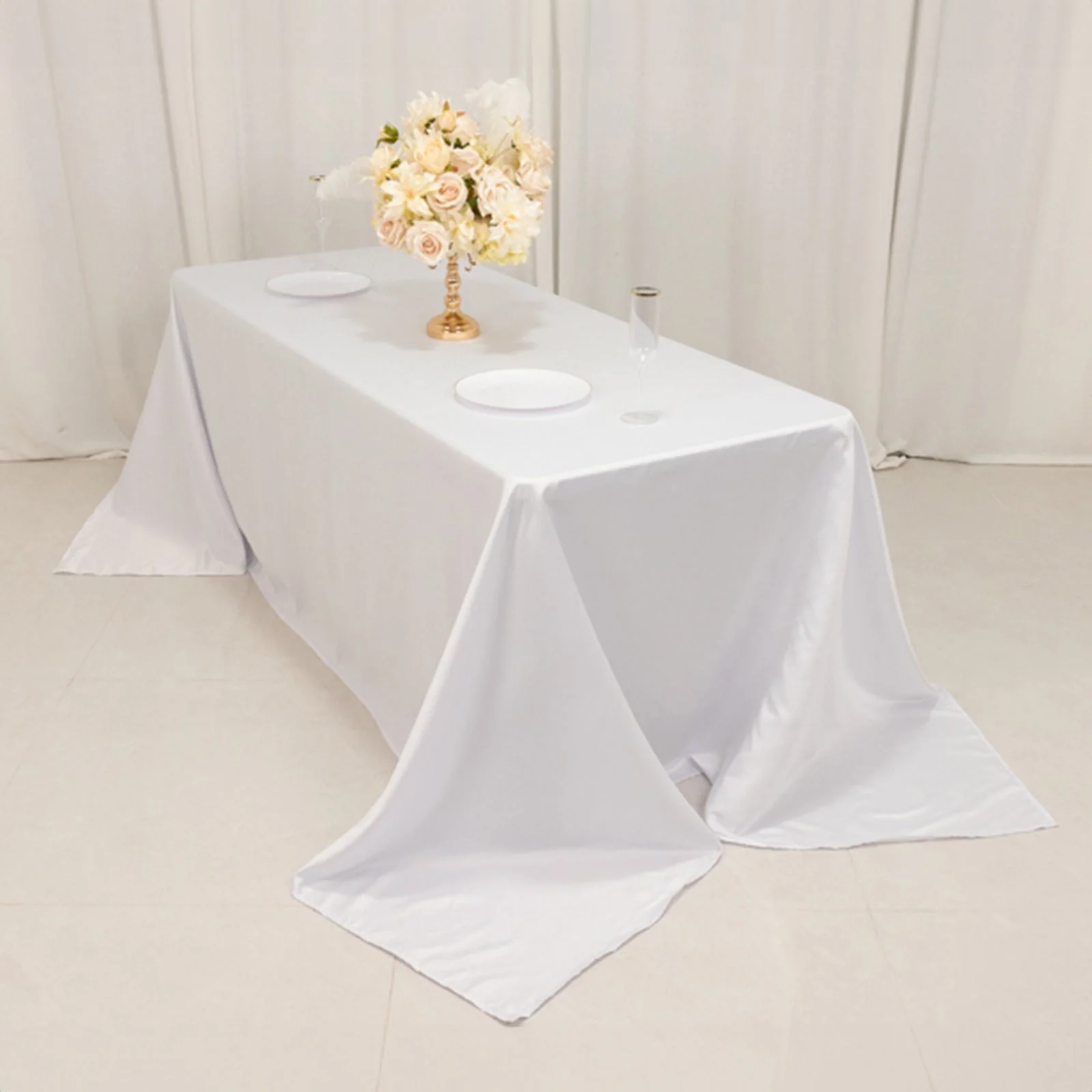 Lamour Satin Rectangle Tablecloth 90"x132" White - Exquisite Seamless Table Cover for Upscale Events - Image 7