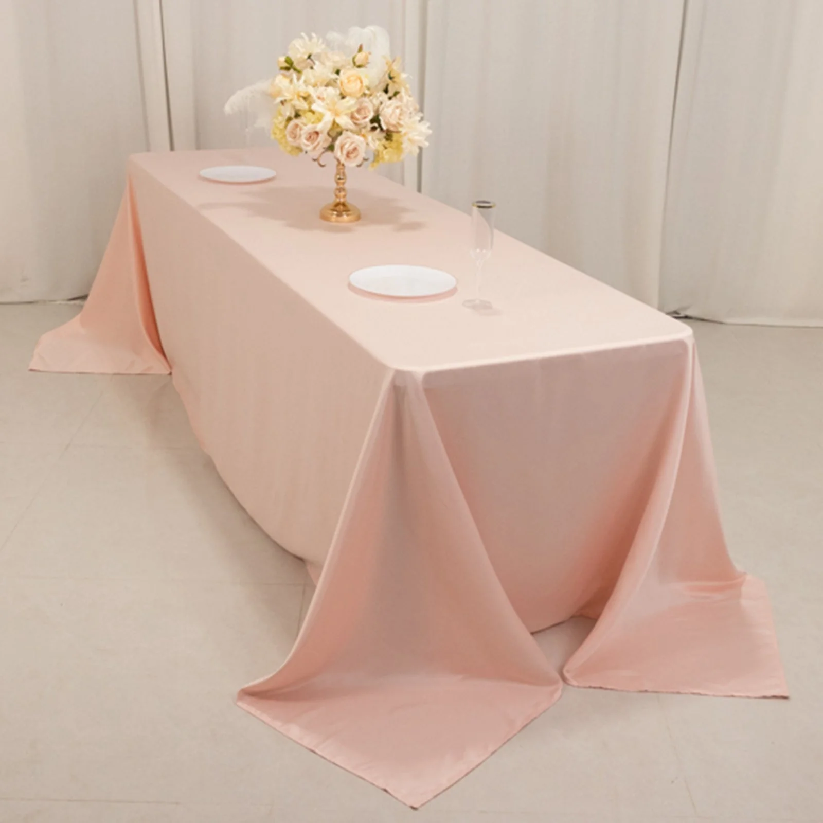 Lamour Satin Rectangle Tablecloth 90"x156" Blush - Soft Sheen Seamless Table Cover - Image 6