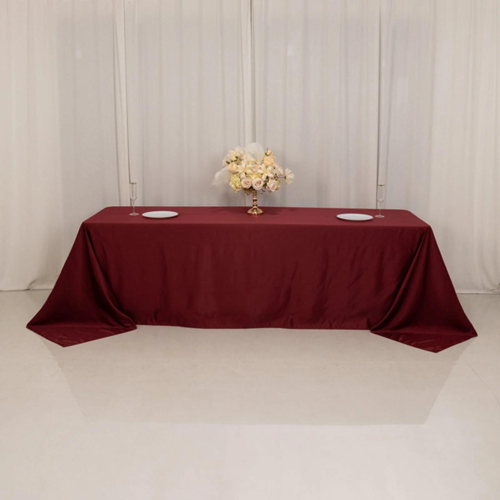 Lamour Satin Rectangle Tablecloth 90"x156" Burgundy - Soft Sheen Seamless Table Cover - Image 6