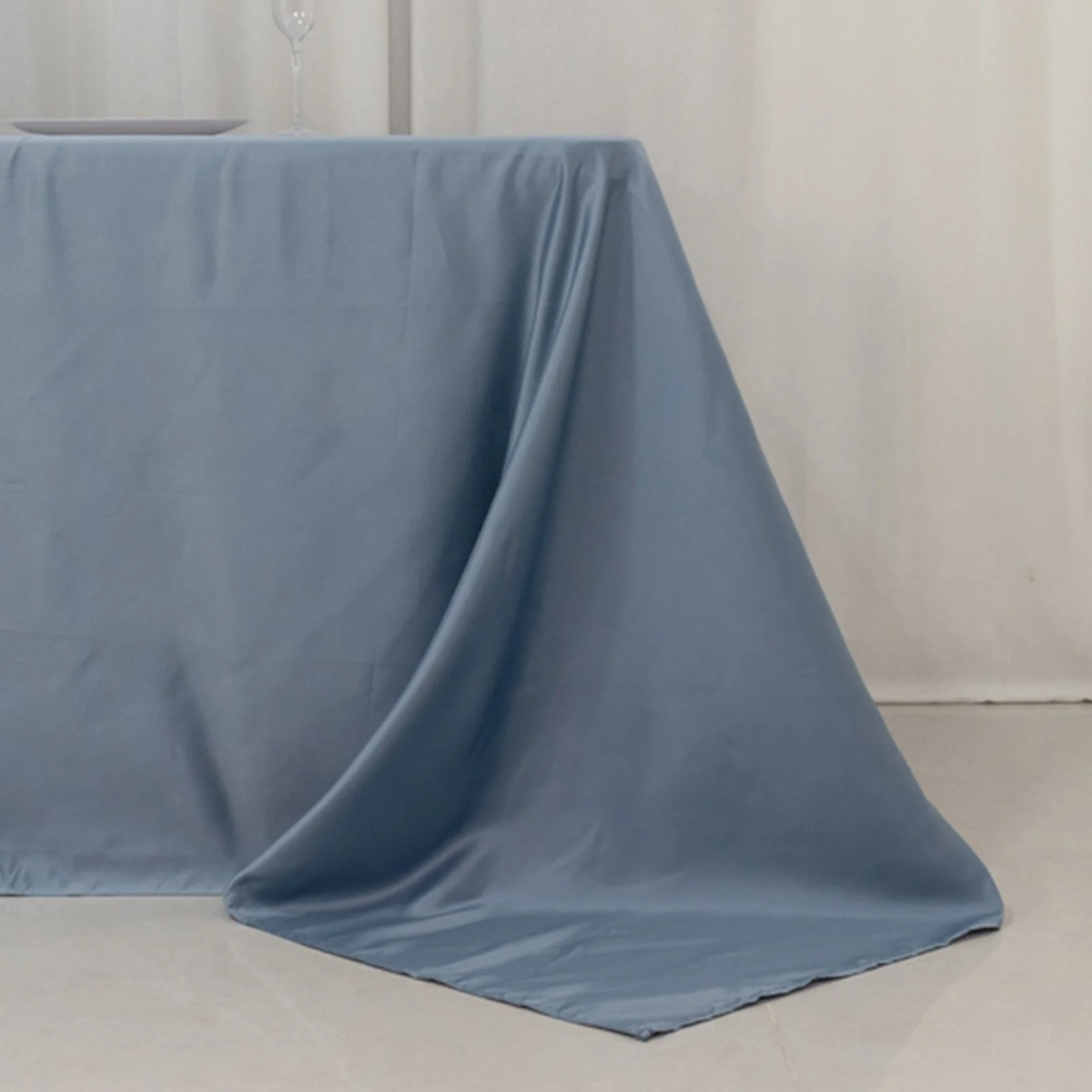 Lamour Satin Rectangle Tablecloth 90"x156" Dusty Blue - Soft Sheen Seamless Table Cover - Image 2