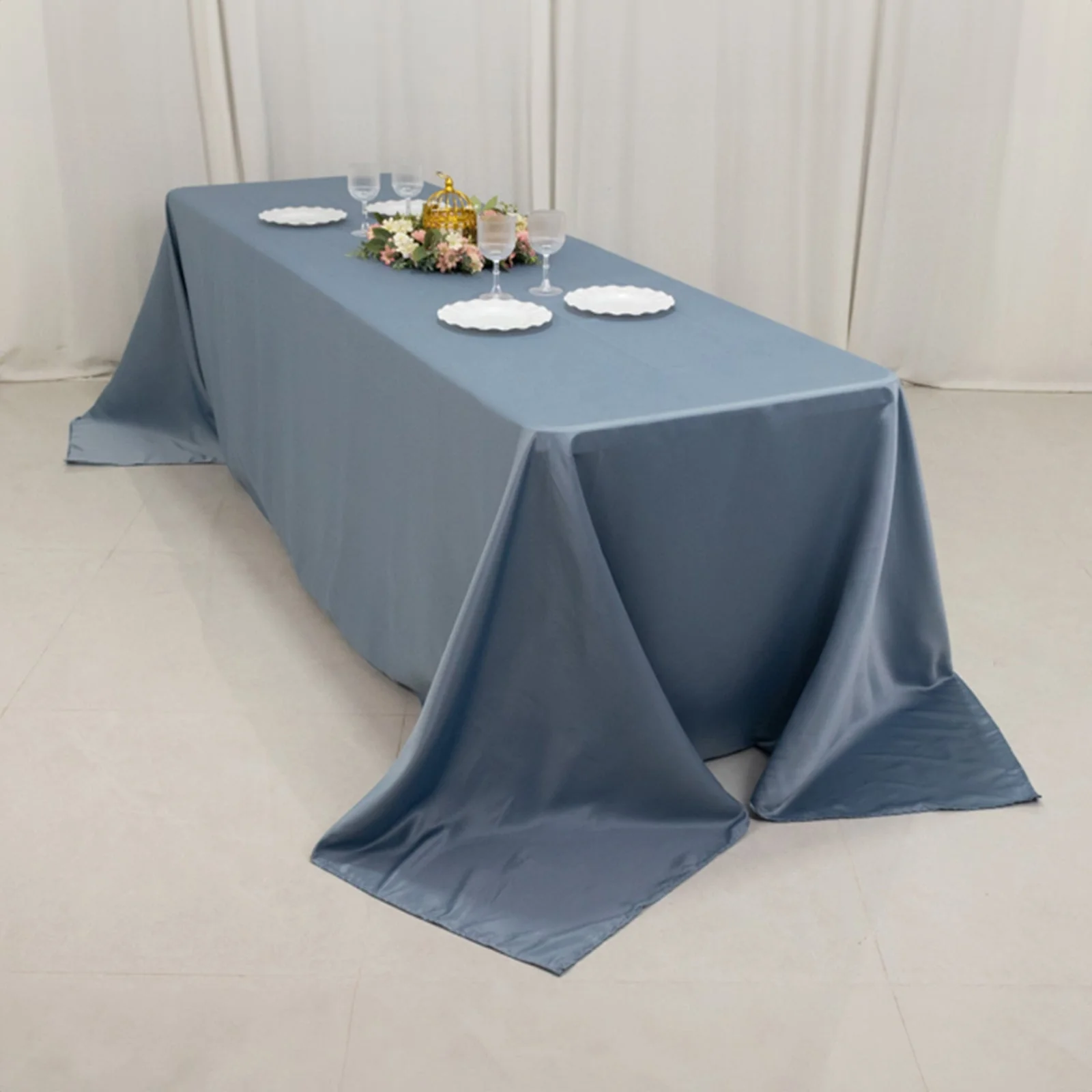 Lamour Satin Rectangle Tablecloth 90"x156" Dusty Blue - Soft Sheen Seamless Table Cover - Image 5