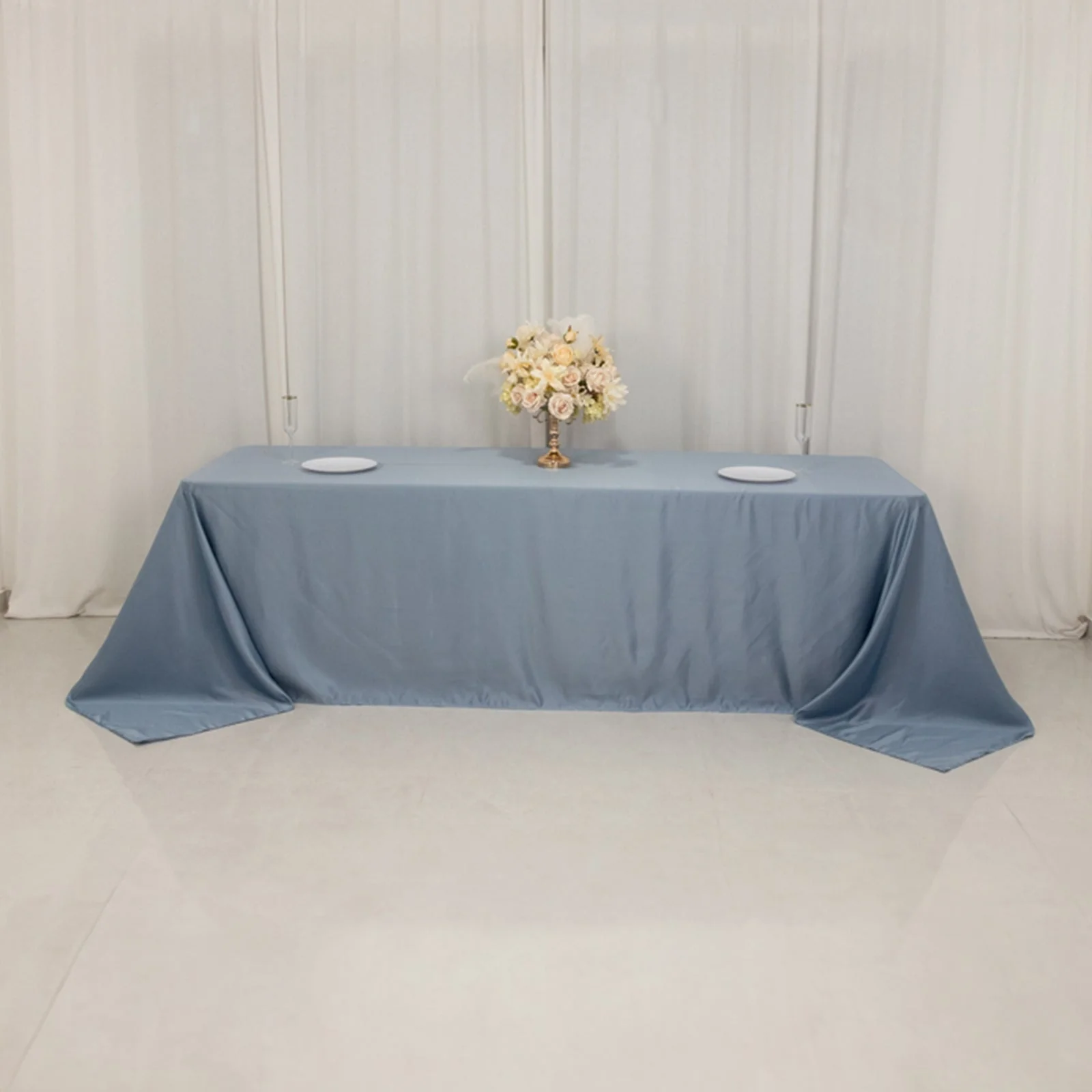 Lamour Satin Rectangle Tablecloth 90"x156" Dusty Blue - Soft Sheen Seamless Table Cover - Image 7