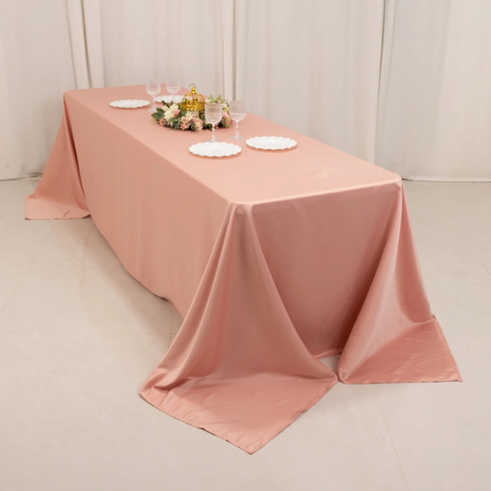 Lamour Satin Rectangle Tablecloth 90"x156" Dusty Rose - Soft Sheen Seamless Table Cover - Image 5