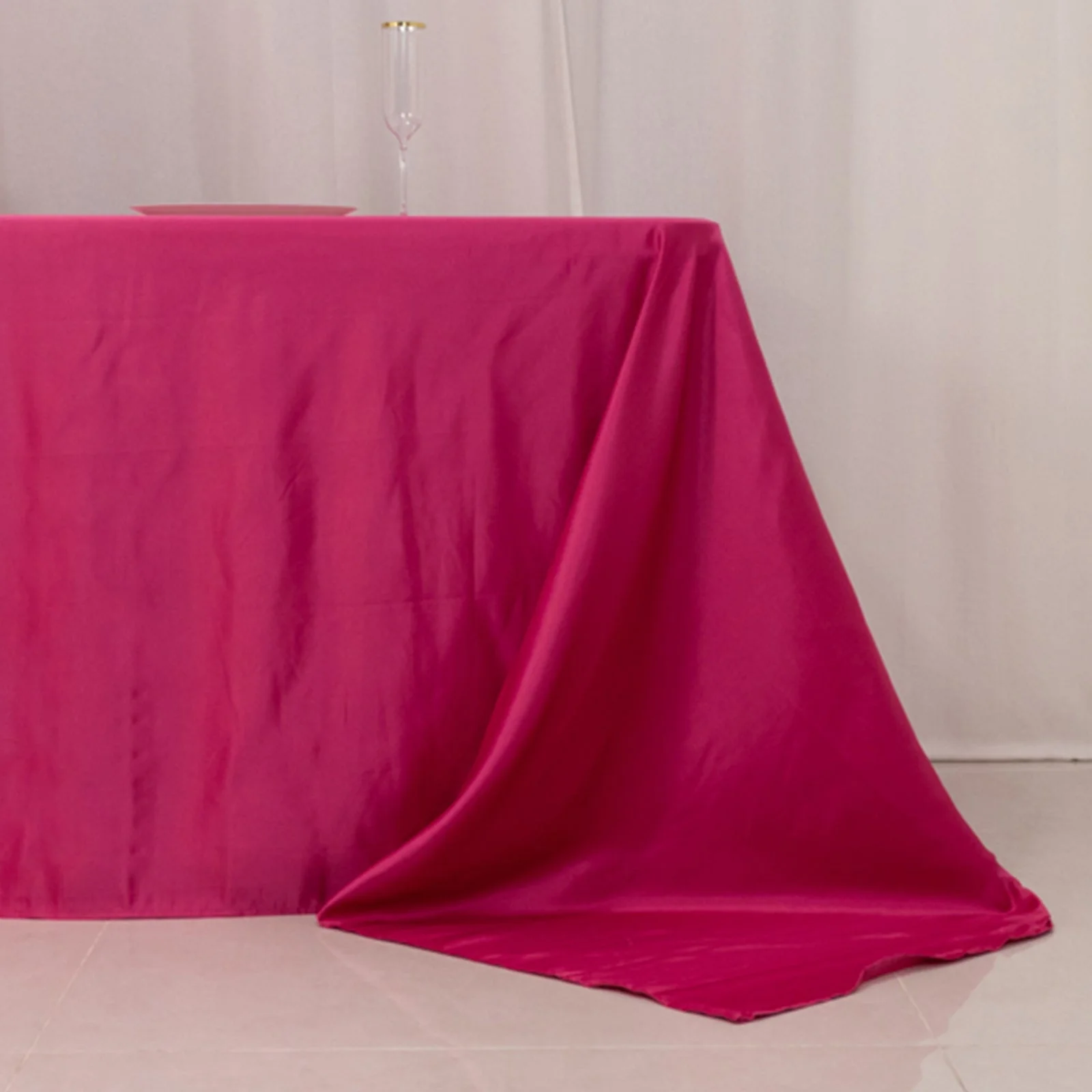 Lamour Satin Rectangle Tablecloth 90"x156" Fuchsia - Soft Sheen Seamless Table Cover - Image 2