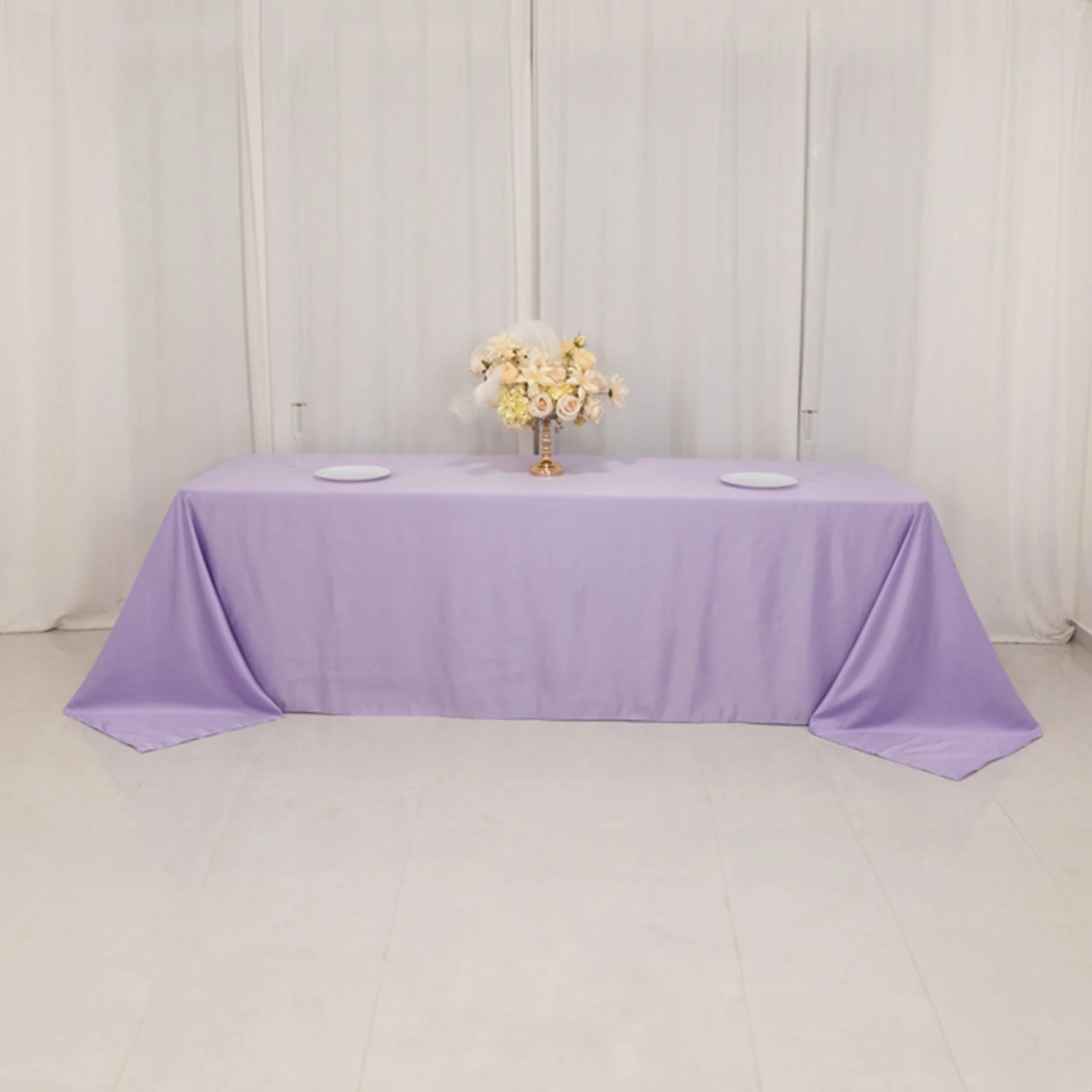 Lamour Satin Rectangle Tablecloth 90"x156" Lavender Lilac - Soft Sheen Seamless Table Cover - Image 6