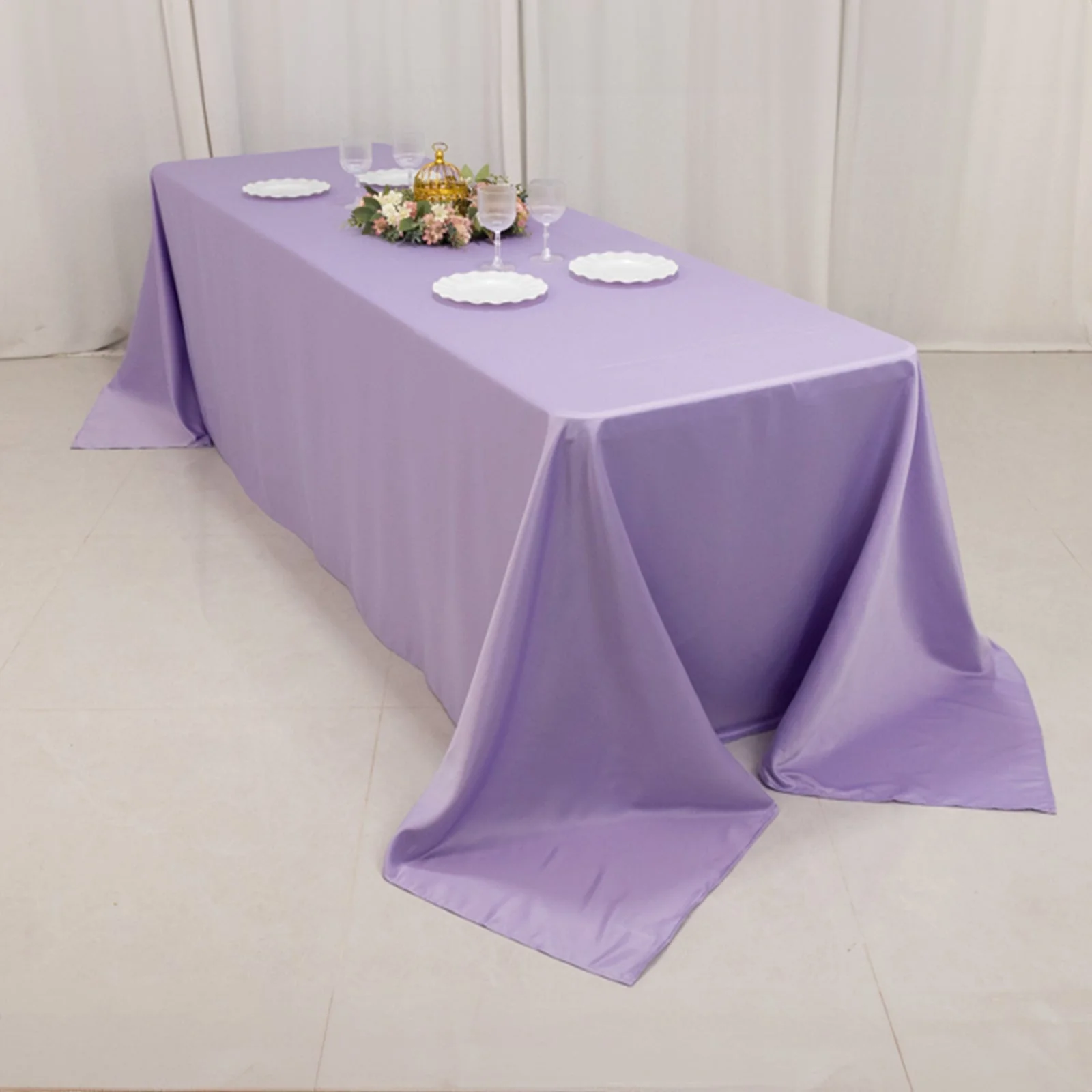 Lamour Satin Rectangle Tablecloth 90"x156" Lavender Lilac - Soft Sheen Seamless Table Cover - Image 7