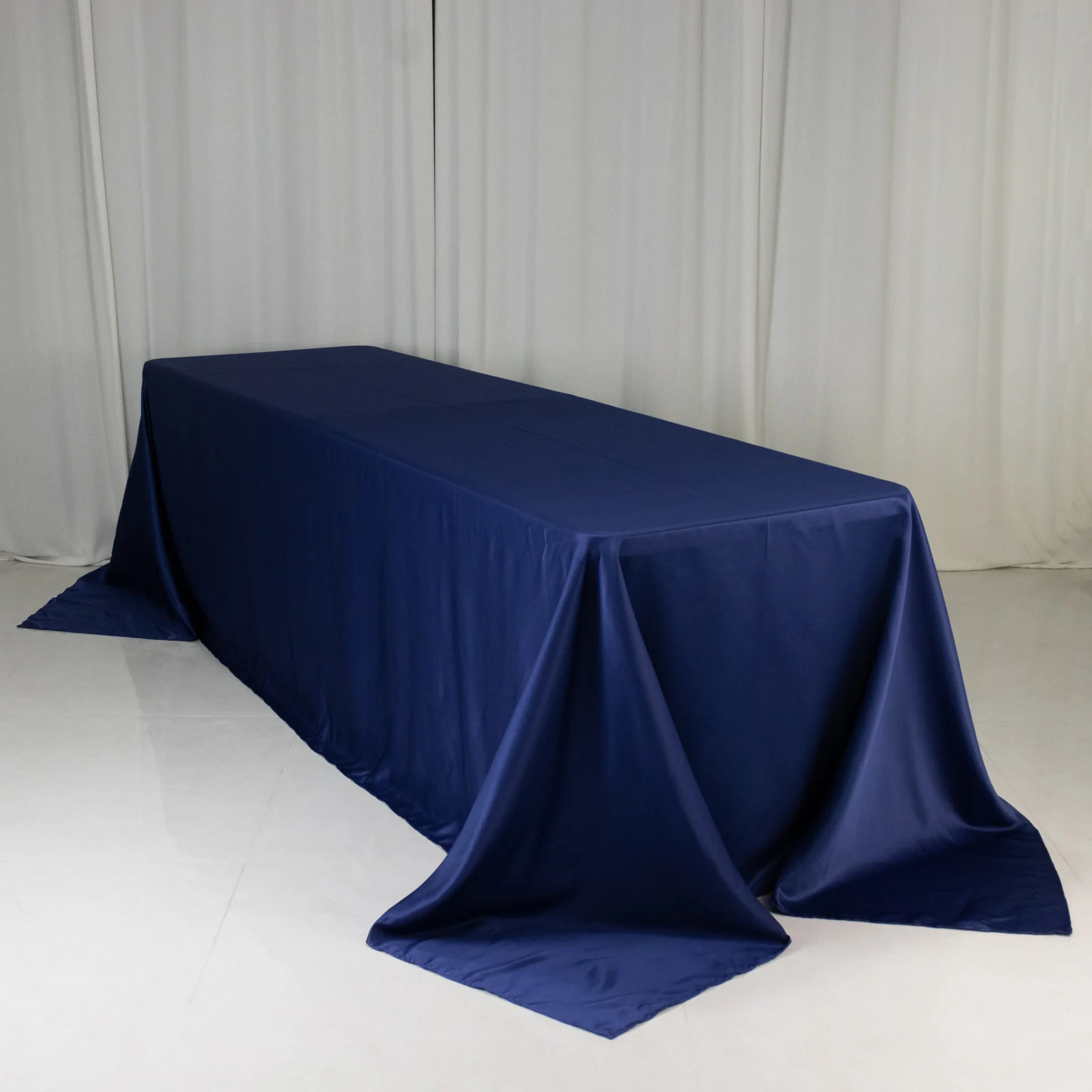 Lamour Satin Rectangle Tablecloth 90"x156" Navy Blue - Soft Sheen Seamless Table Cover