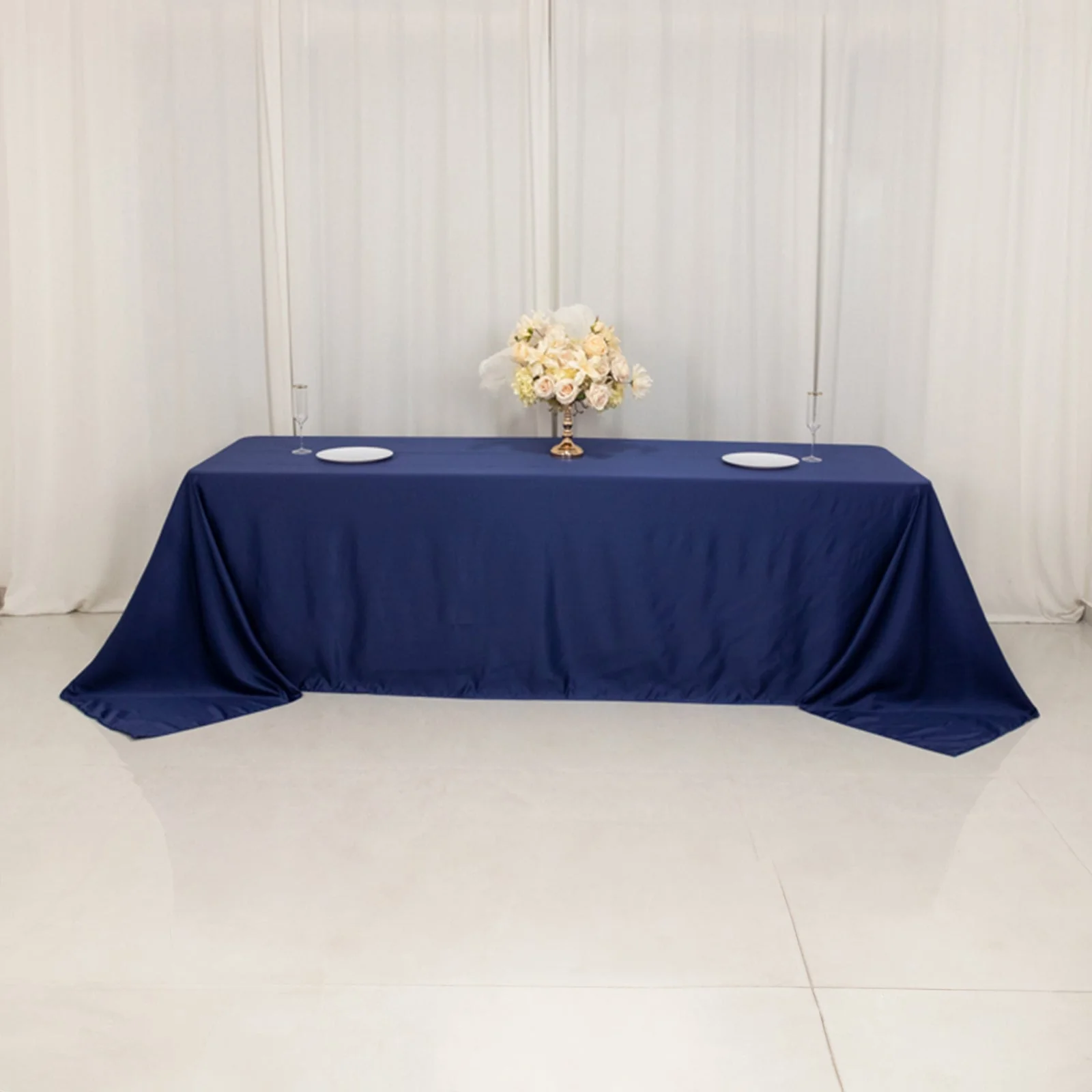 Lamour Satin Rectangle Tablecloth 90"x156" Navy Blue - Soft Sheen Seamless Table Cover - Image 6