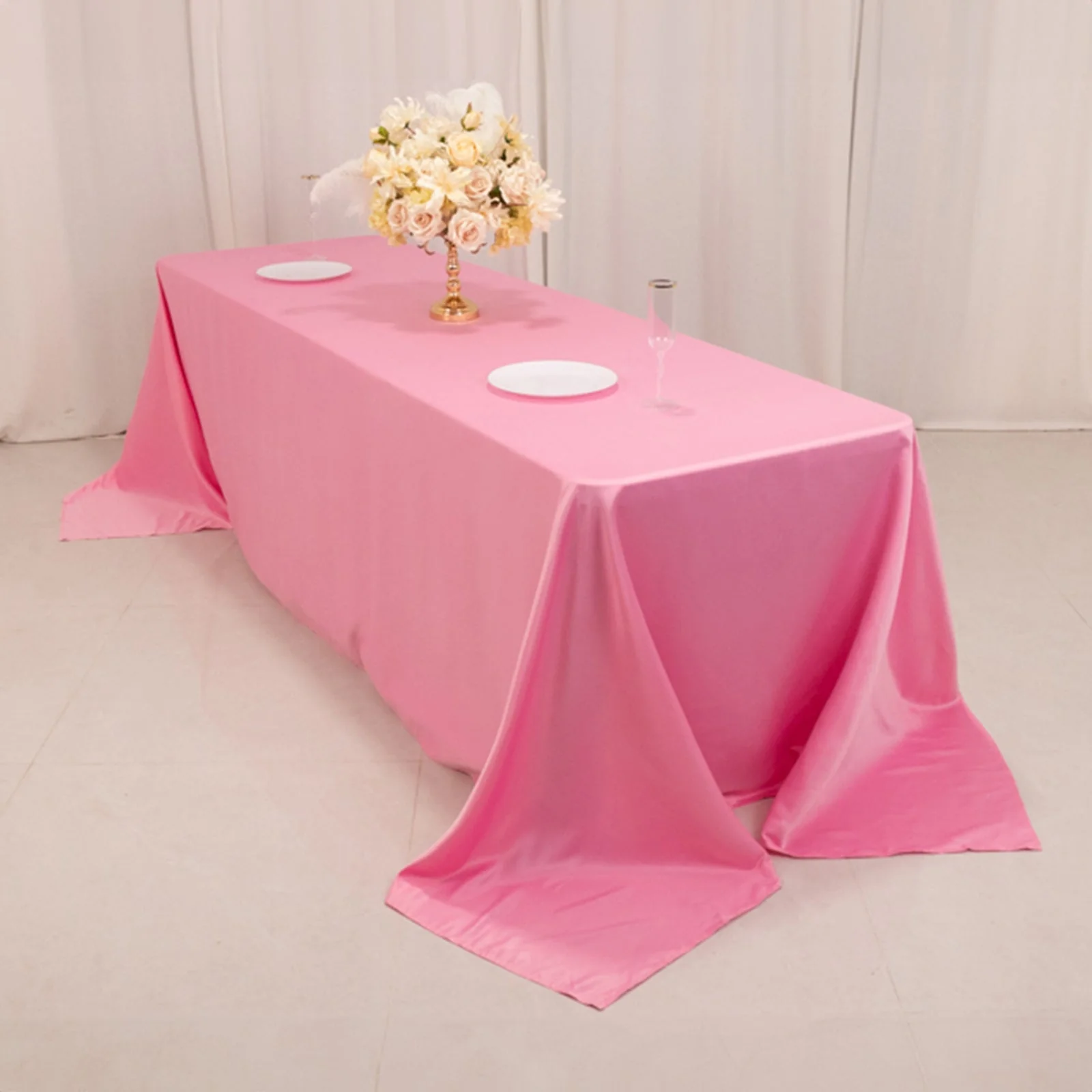 Lamour Satin Rectangle Tablecloth 90"x156" Pink - Soft Sheen Seamless Table Cover - Image 6