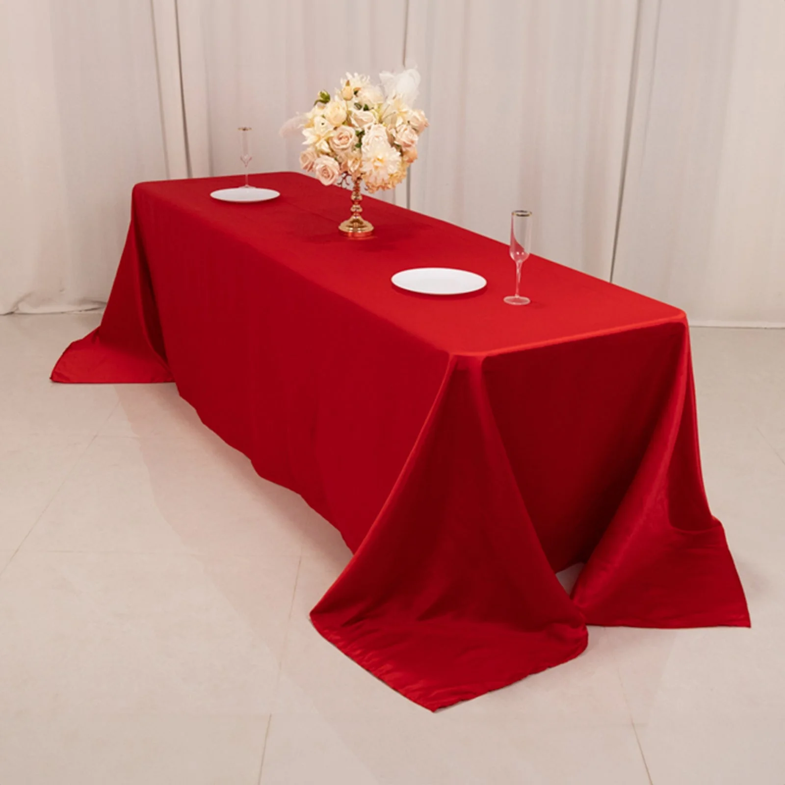 Lamour Satin Rectangle Tablecloth 90"x156" Red - Soft Sheen Seamless Table Cover - Image 7