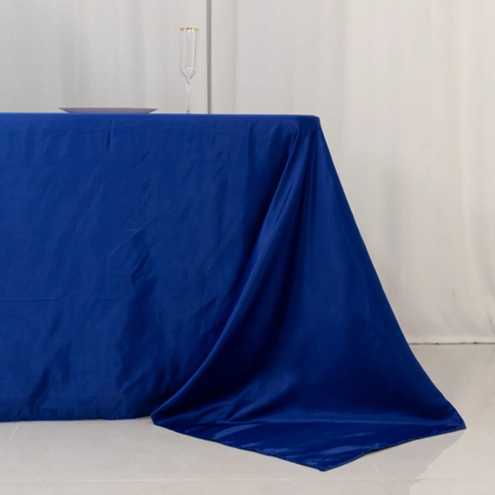 Lamour Satin Rectangle Tablecloth 90"x156" Royal Blue - Soft Sheen Seamless Table Cover - Image 2